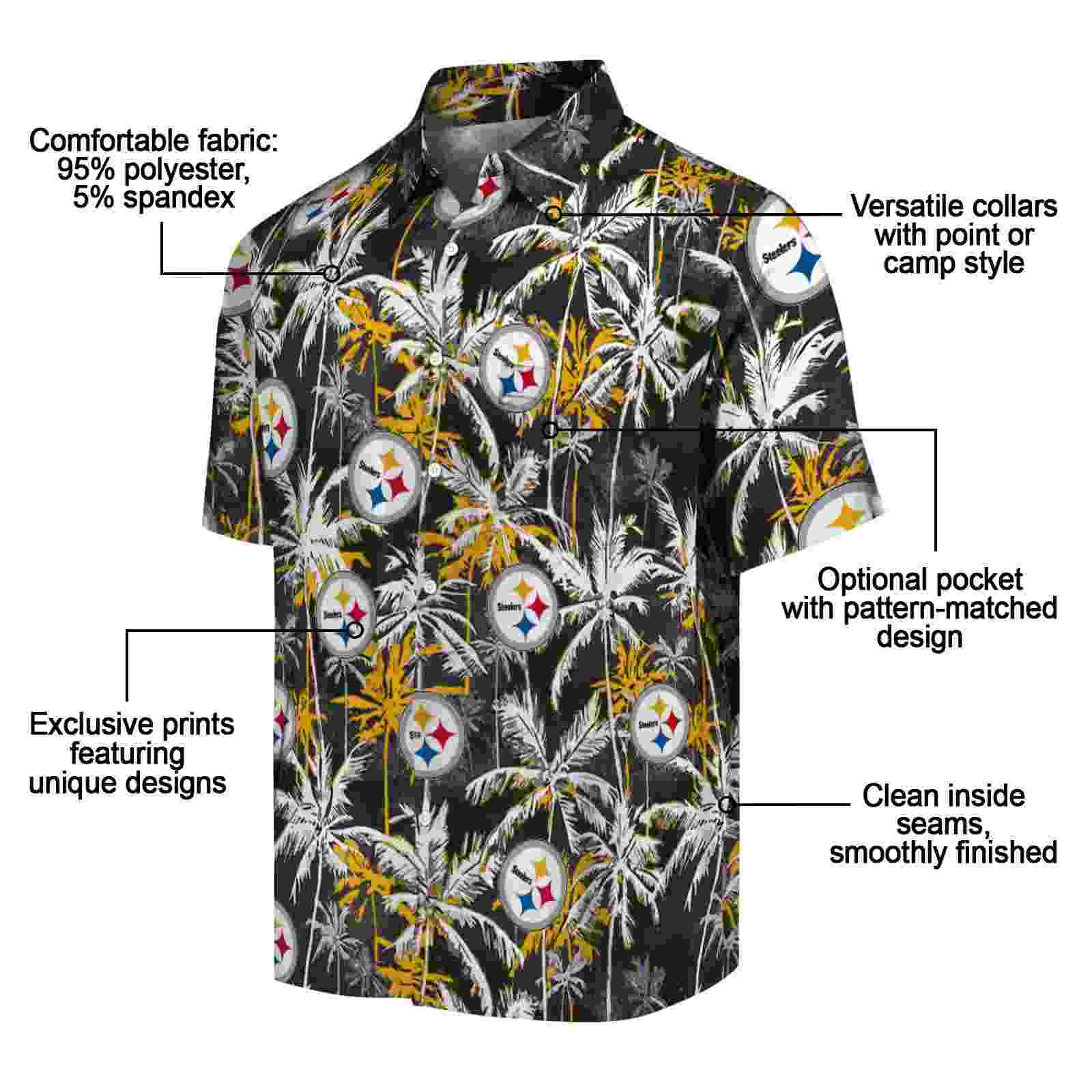 pittsburgh steelers palm pattern gold black hawaiian shirt new arrival