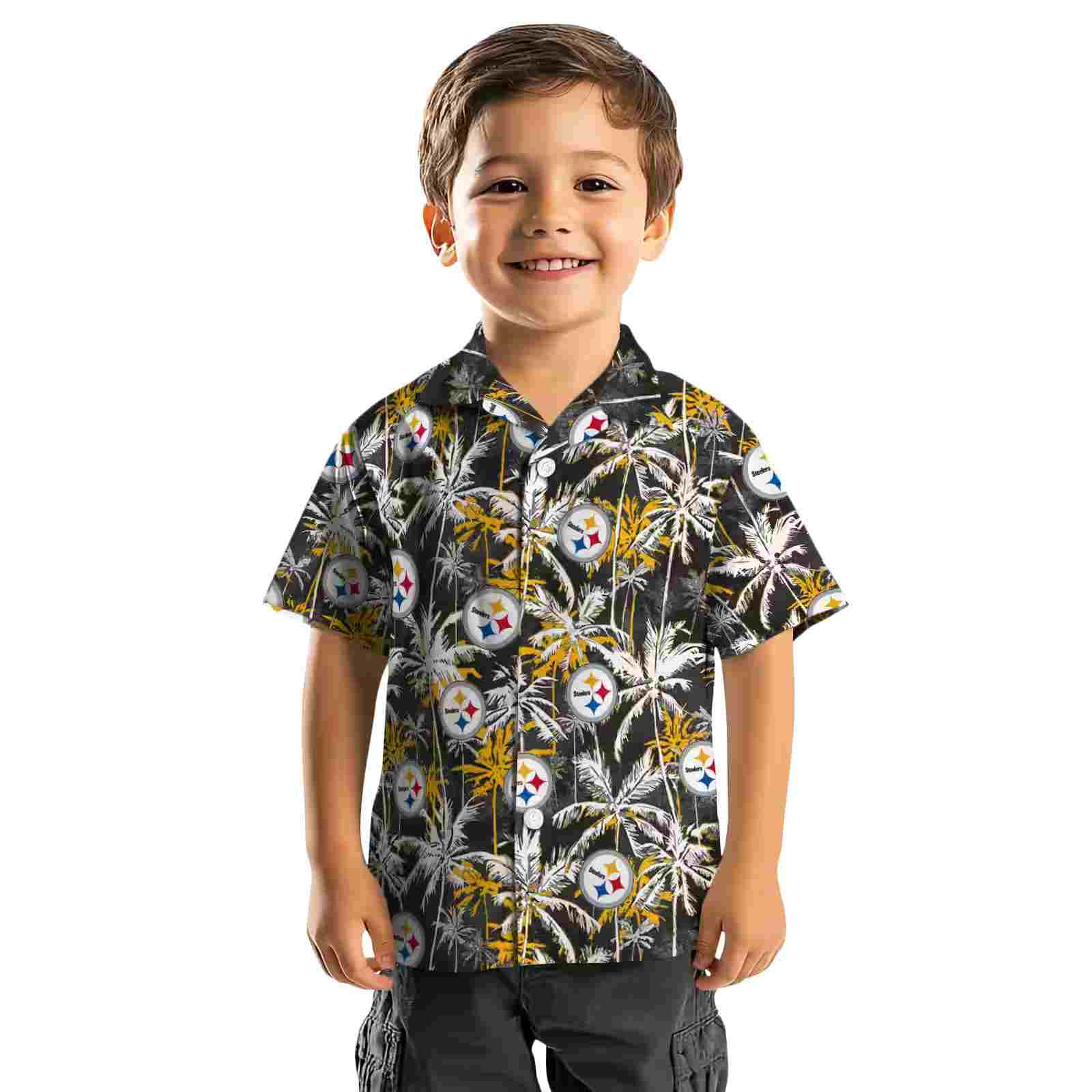 pittsburgh steelers palm pattern gold black hawaiian shirt top rated