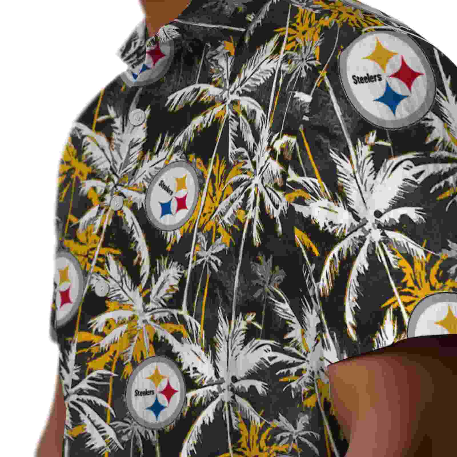 pittsburgh steelers palm pattern gold black hawaiian shirt trendy