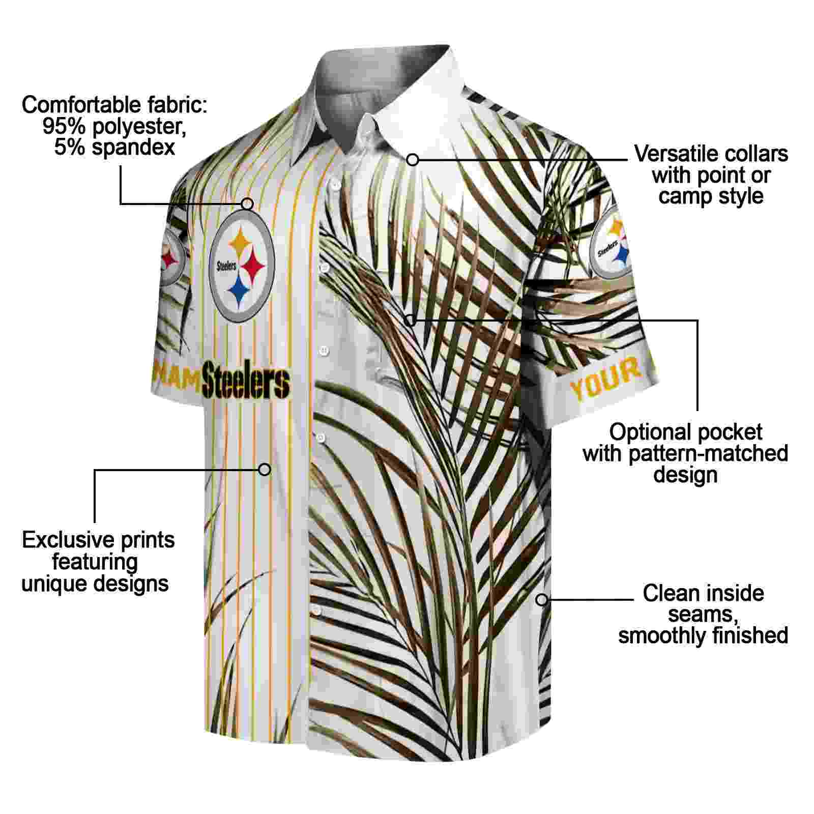 pittsburgh steelers palm stripes gold black white hawaiian shirt new arrival