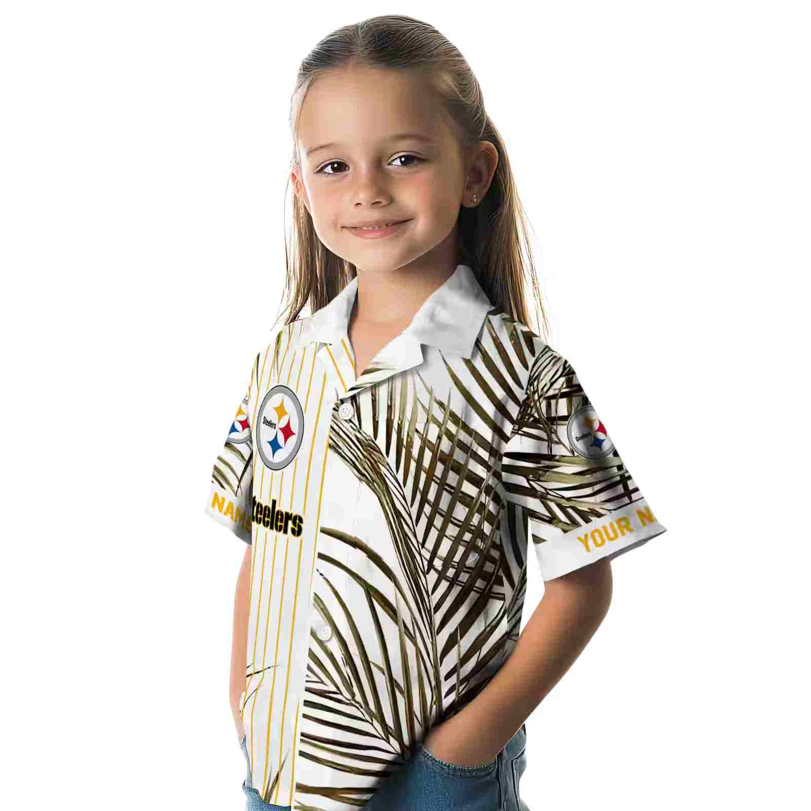 pittsburgh steelers palm stripes gold black white hawaiian shirt premium grade