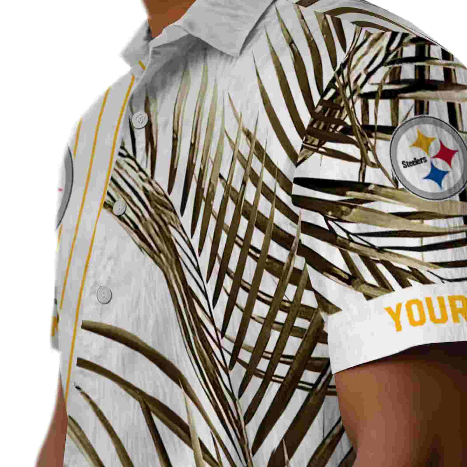 pittsburgh steelers palm stripes gold black white hawaiian shirt trendy