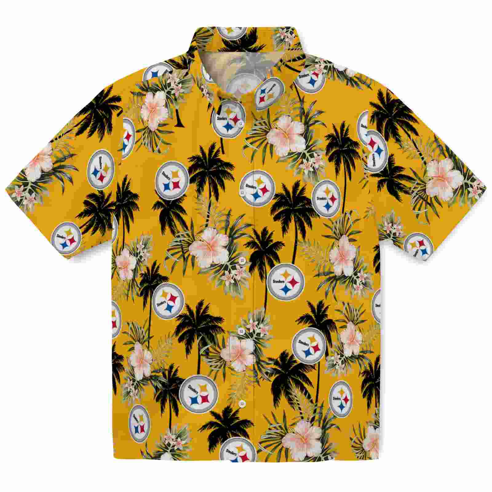 Pittsburgh Steelers Palm Tree Flower Gold Hawaiian Shirt