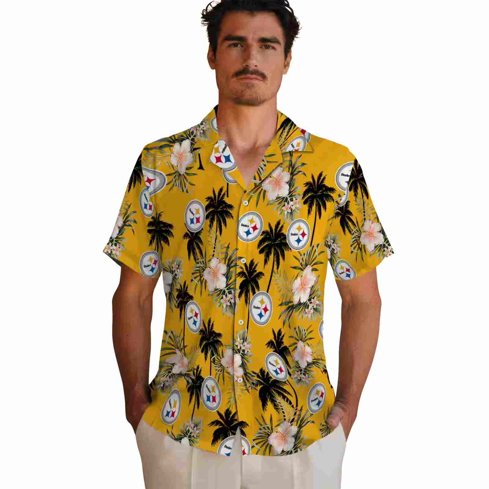 pittsburgh steelers palm tree flower gold hawaiian shirt fashion forward