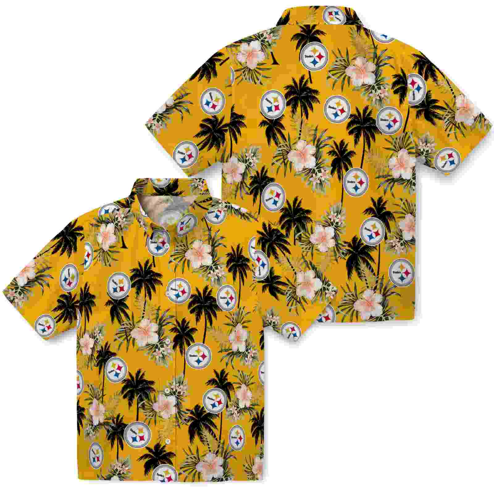 pittsburgh steelers palm tree flower gold hawaiian shirt high quality