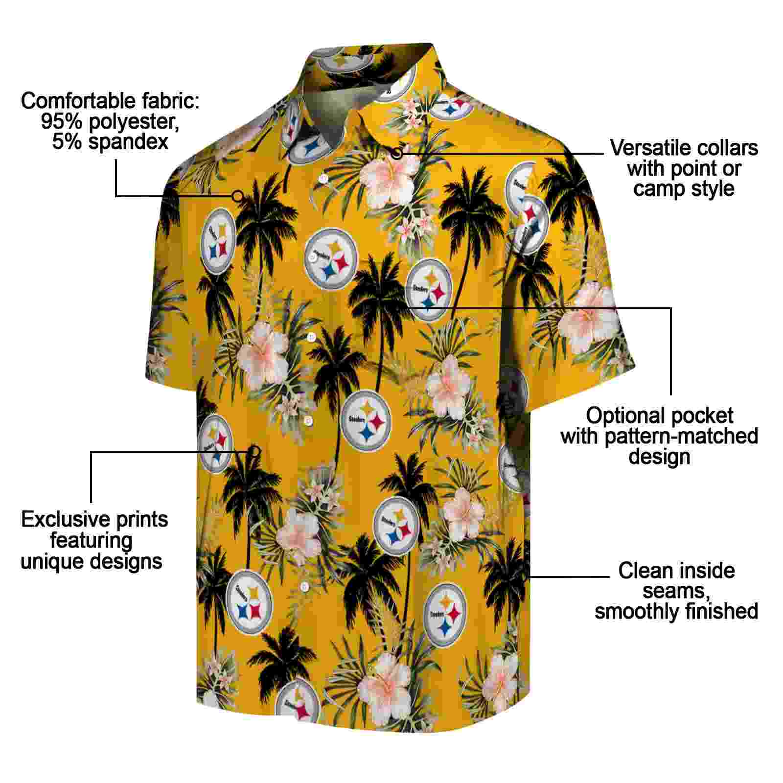 pittsburgh steelers palm tree flower gold hawaiian shirt new arrival