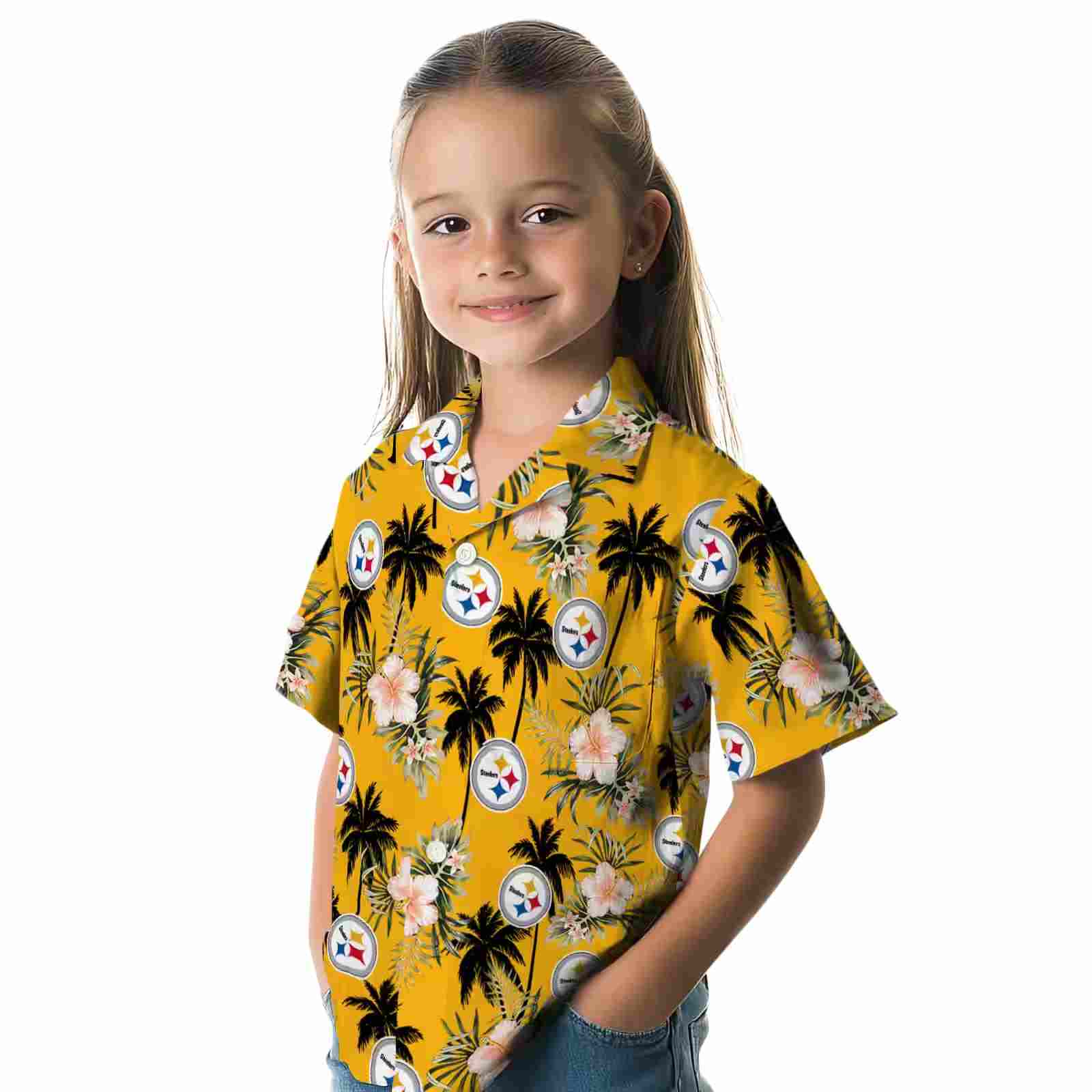 pittsburgh steelers palm tree flower gold hawaiian shirt premium grade