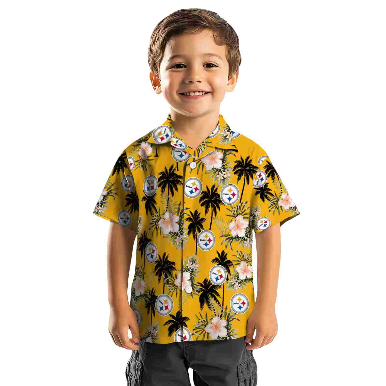 pittsburgh steelers palm tree flower gold hawaiian shirt top rated