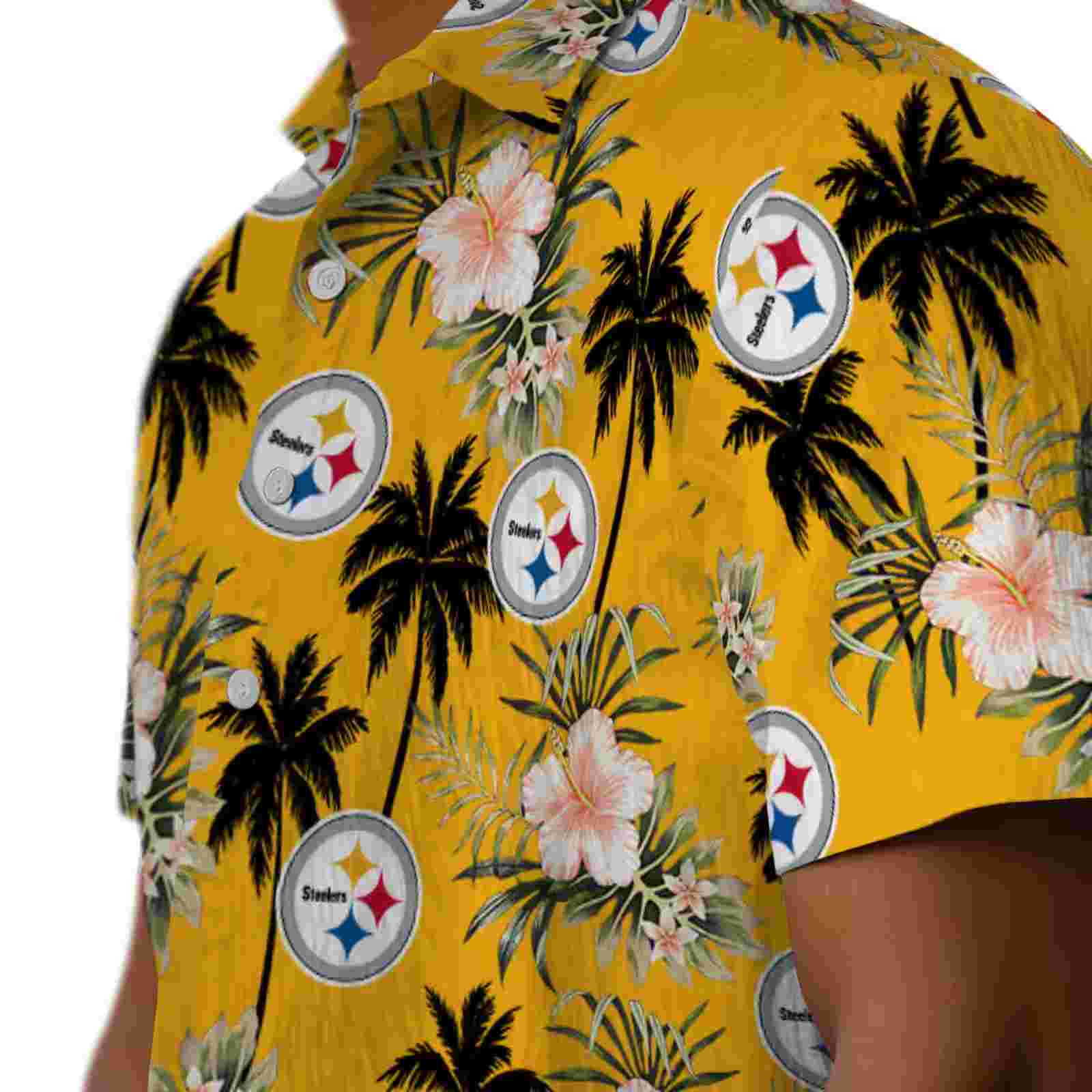 pittsburgh steelers palm tree flower gold hawaiian shirt trendy