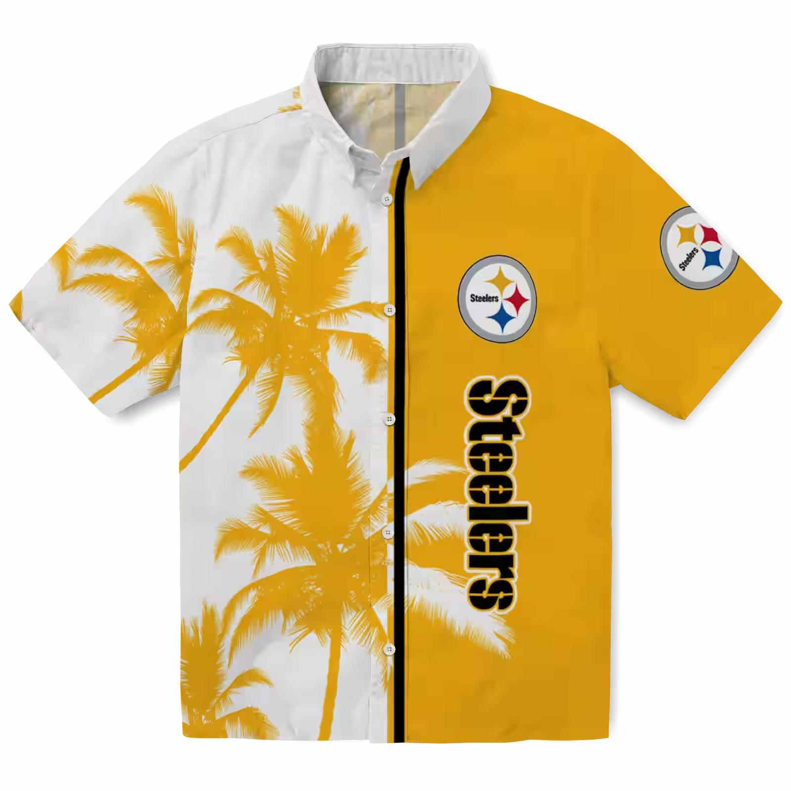 Pittsburgh Steelers Palm Trees Gold White Hawaiian Shirt