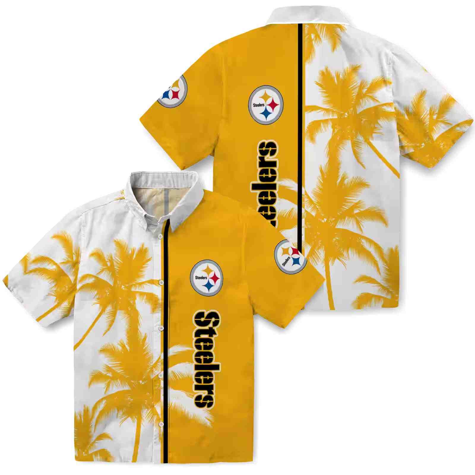 pittsburgh steelers palm trees gold white hawaiian shirt high quality