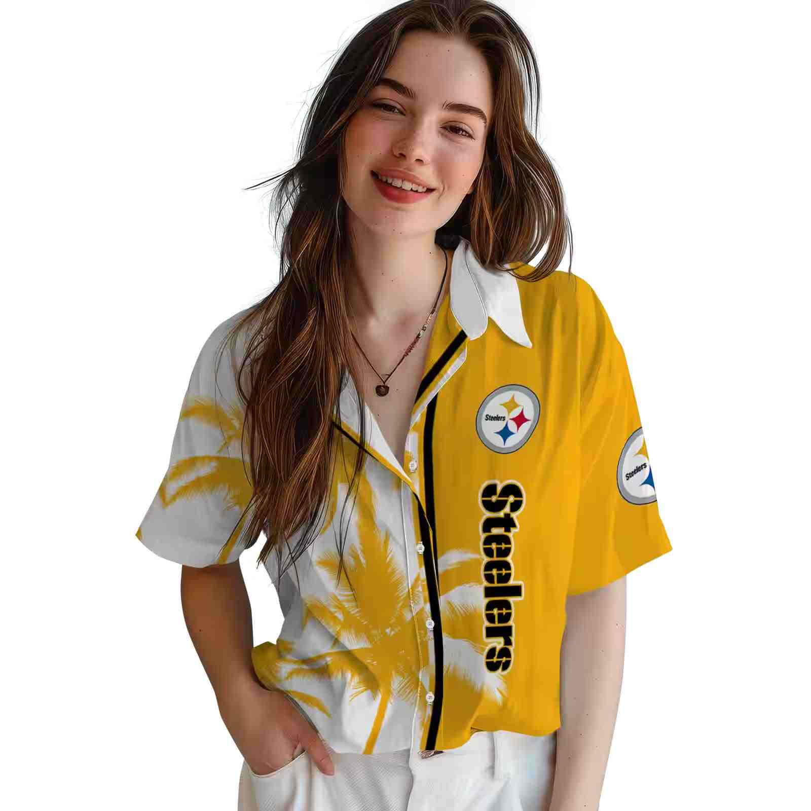 pittsburgh steelers palm trees gold white hawaiian shirt latest model