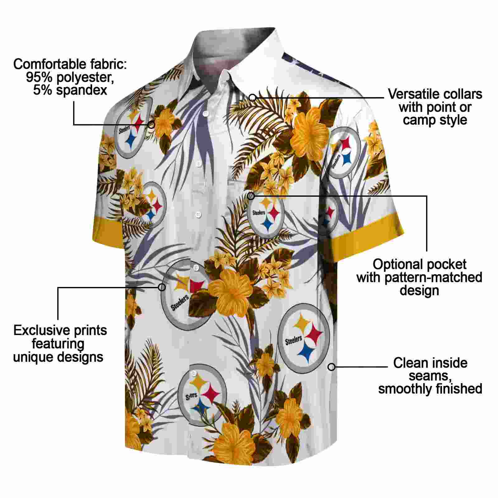 pittsburgh steelers patriotic hibiscus design gold white hawaiian shirt new arrival