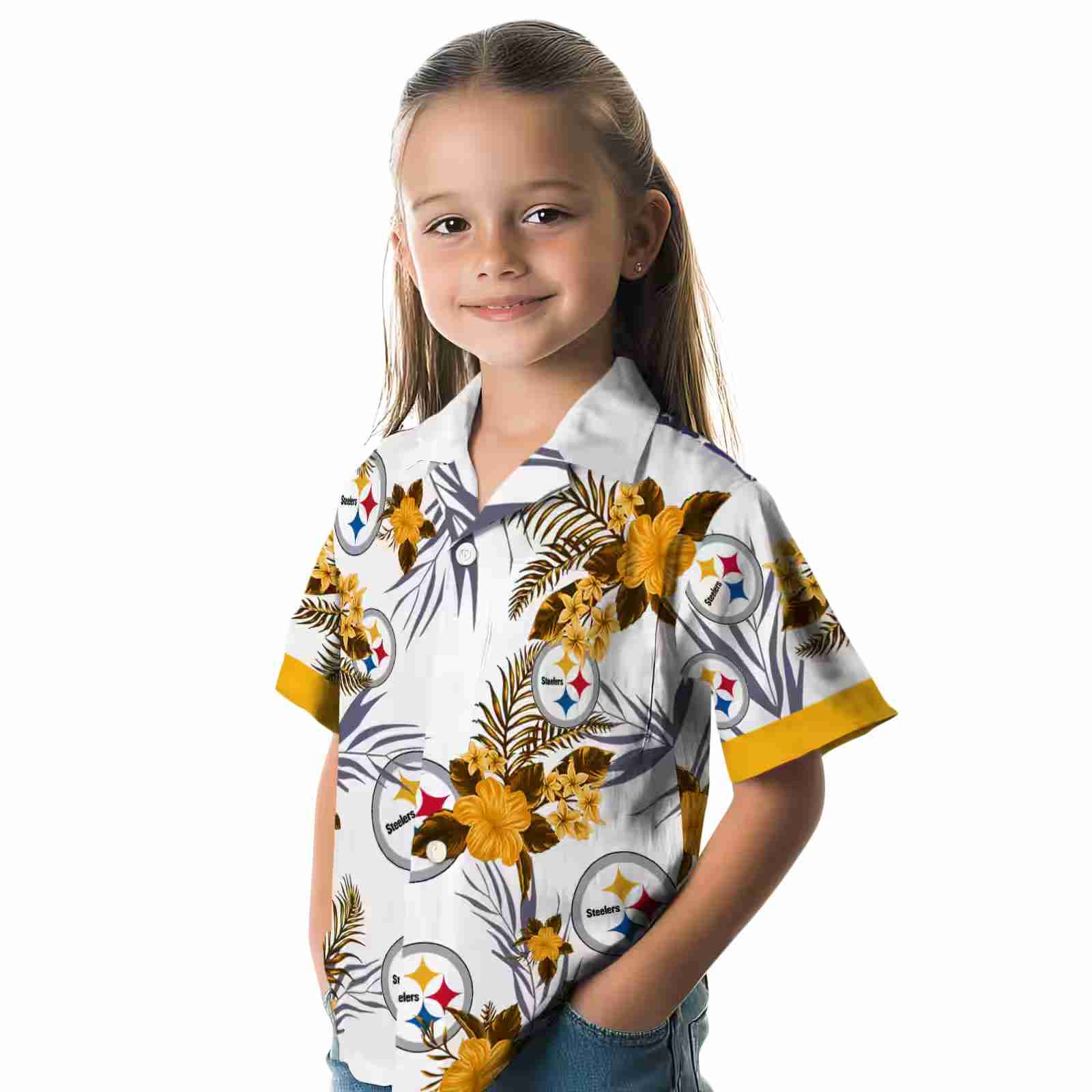 pittsburgh steelers patriotic hibiscus design gold white hawaiian shirt premium grade