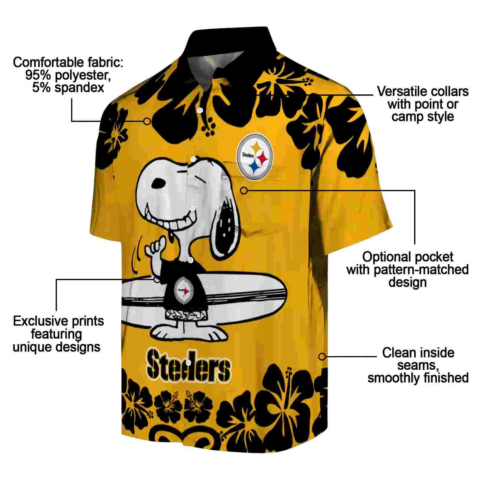 pittsburgh steelers snoopy surf gold white hawaiian shirt new arrival