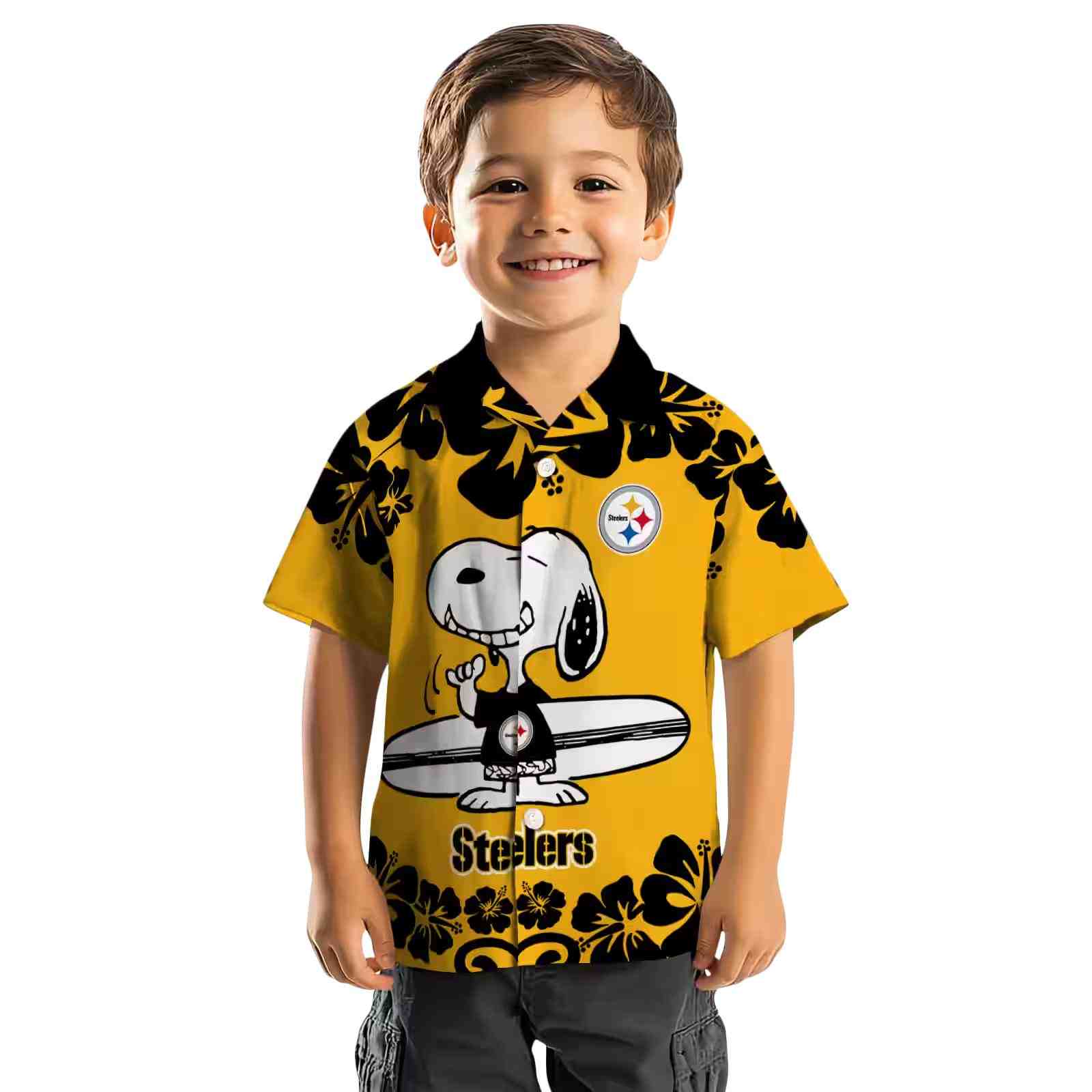 pittsburgh steelers snoopy surf gold white hawaiian shirt top rated