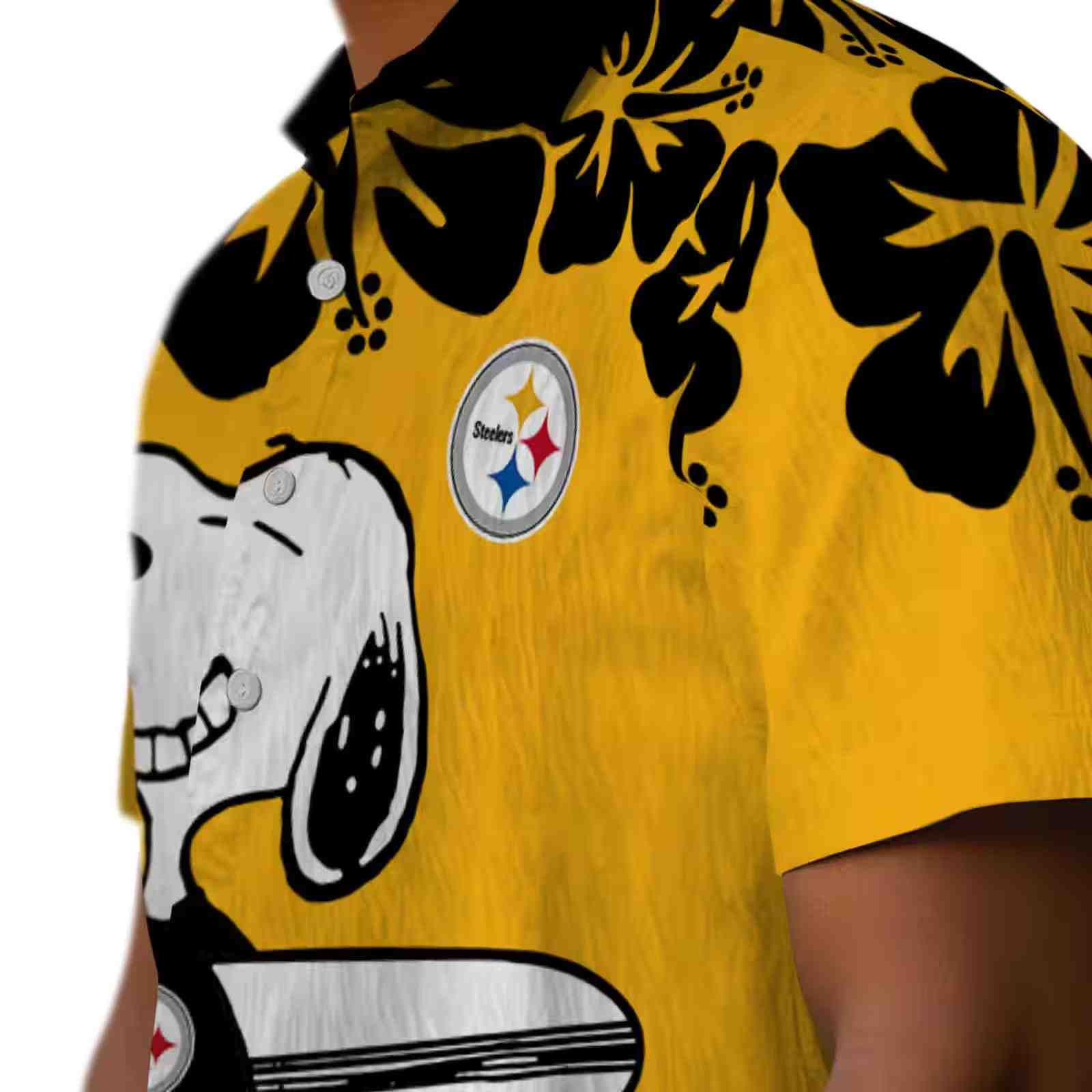 pittsburgh steelers snoopy surf gold white hawaiian shirt trendy