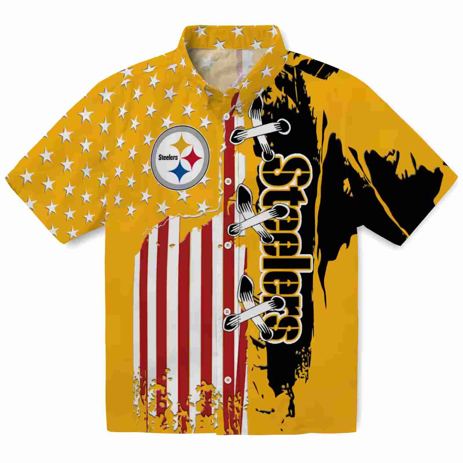 Pittsburgh Steelers Stitched Flag Gold Hawaiian Shirt