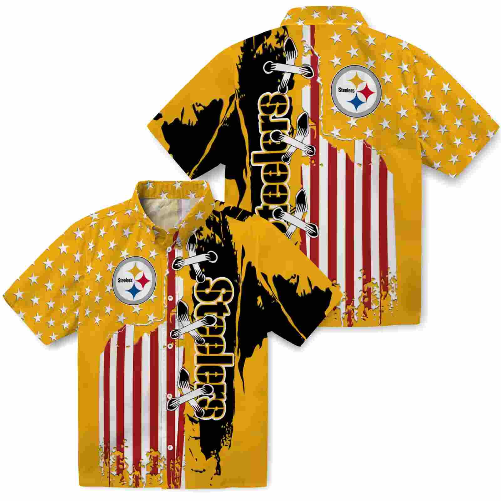 pittsburgh steelers stitched flag gold hawaiian shirt high quality