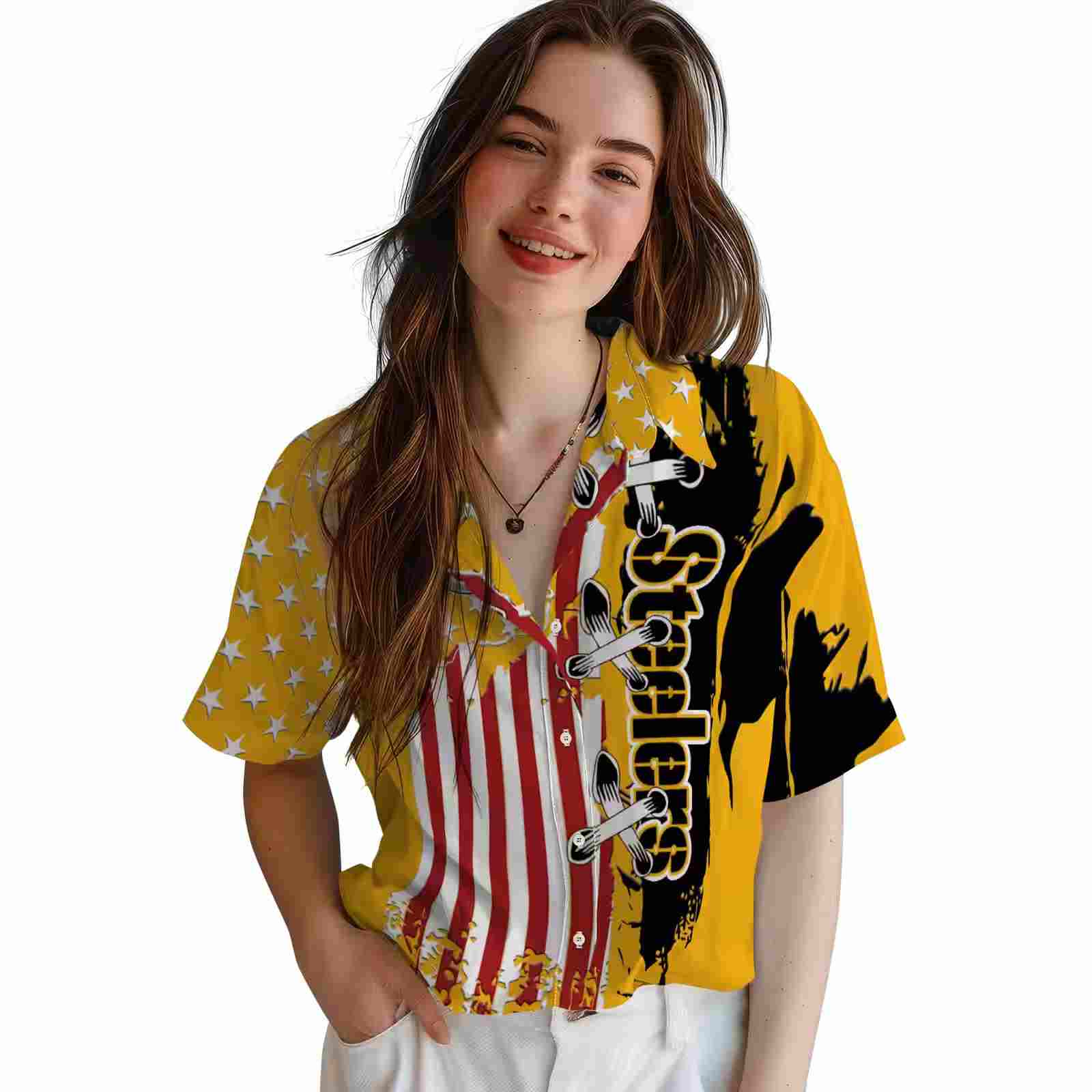 pittsburgh steelers stitched flag gold hawaiian shirt latest model