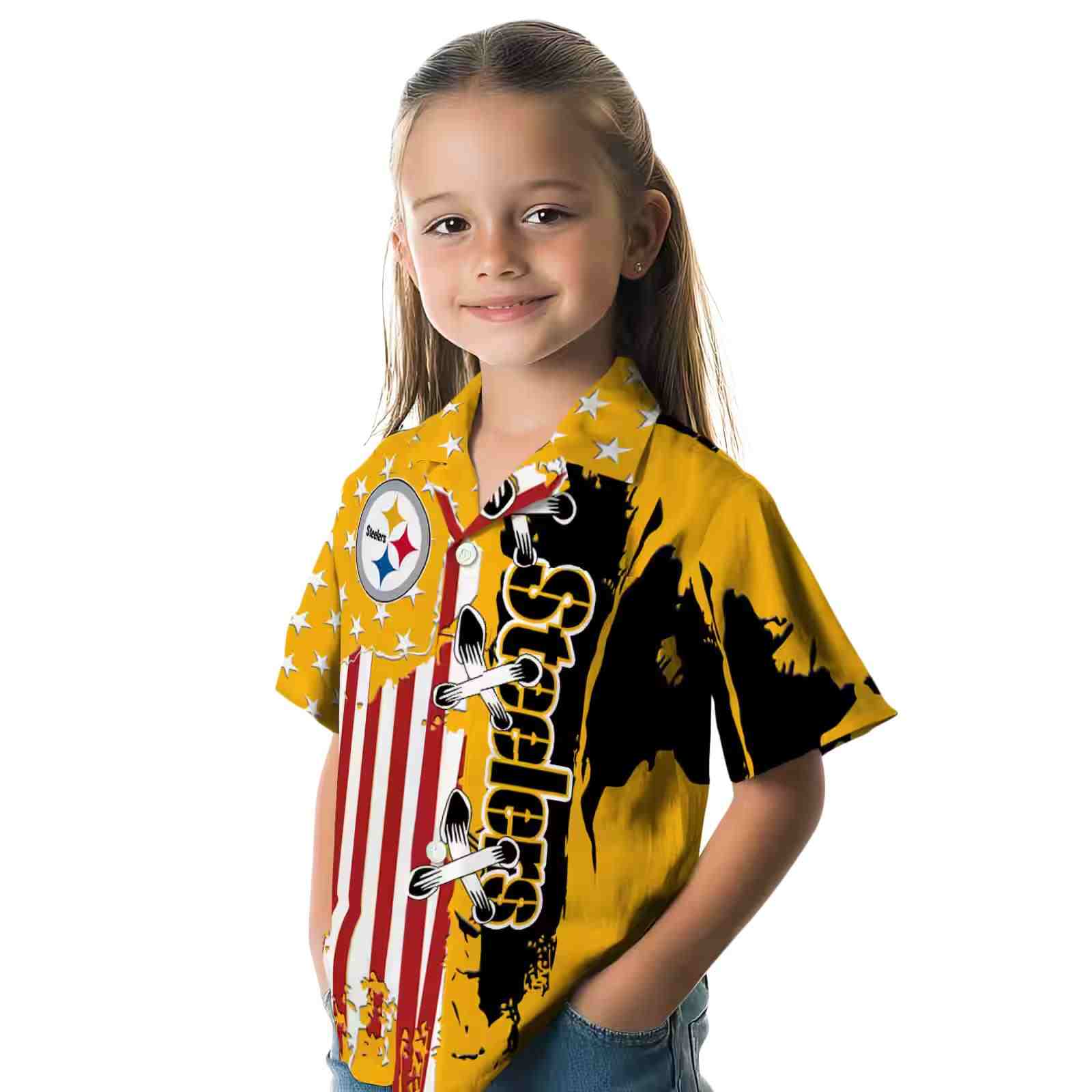 pittsburgh steelers stitched flag gold hawaiian shirt premium grade