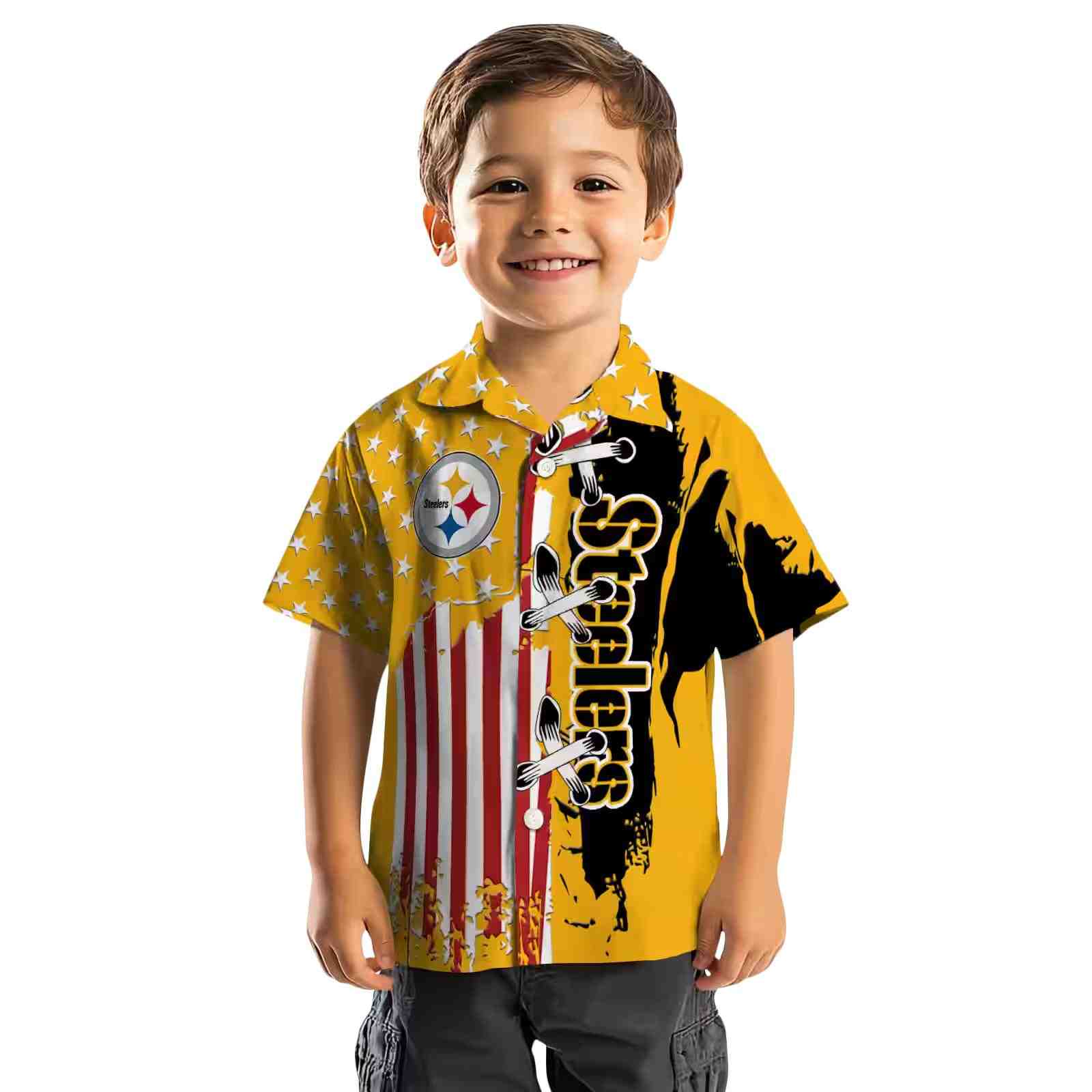 pittsburgh steelers stitched flag gold hawaiian shirt top rated