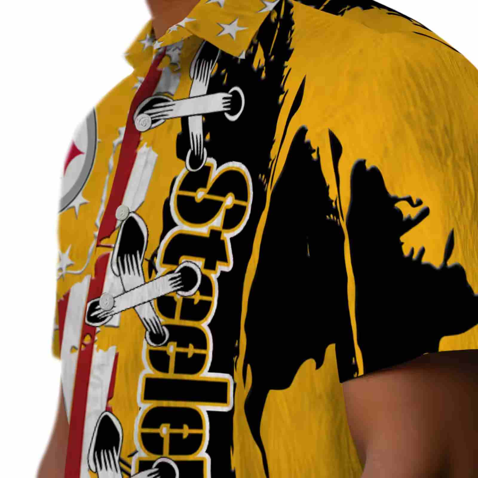 pittsburgh steelers stitched flag gold hawaiian shirt trendy