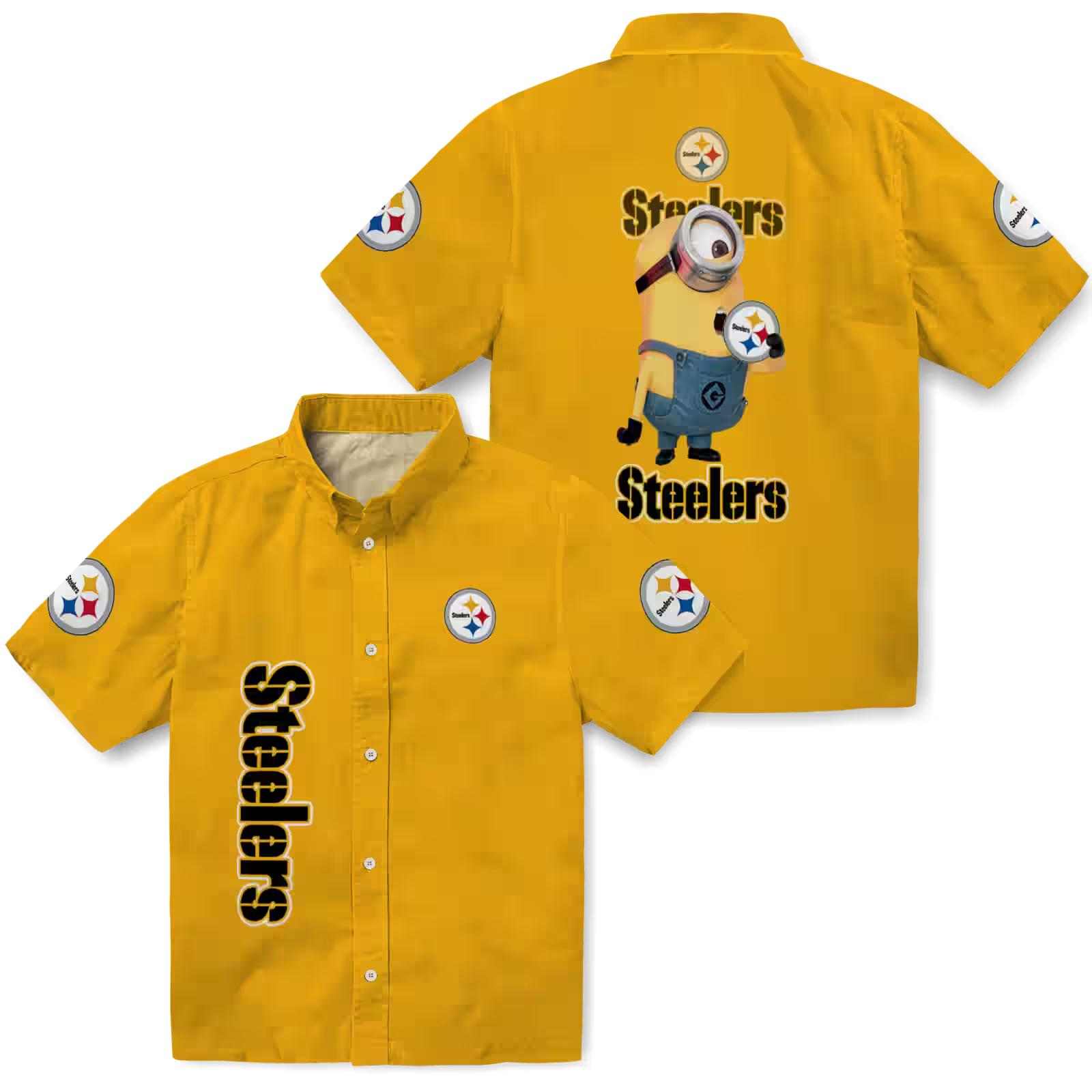 pittsburgh steelers stuart minion gold hawaiian shirt high quality