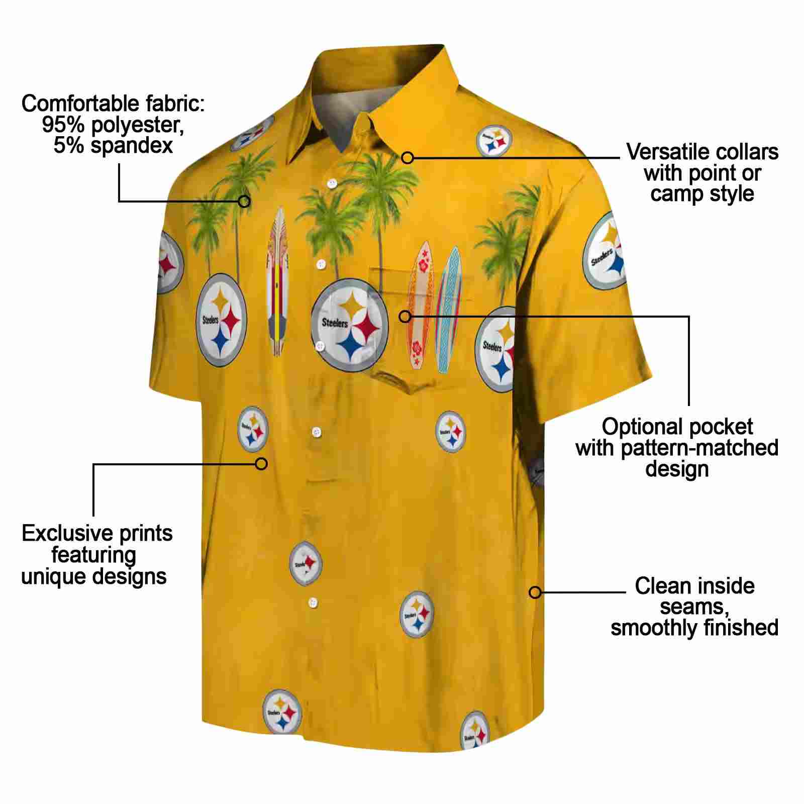 pittsburgh steelers surfboard palm gold hawaiian shirt new arrival