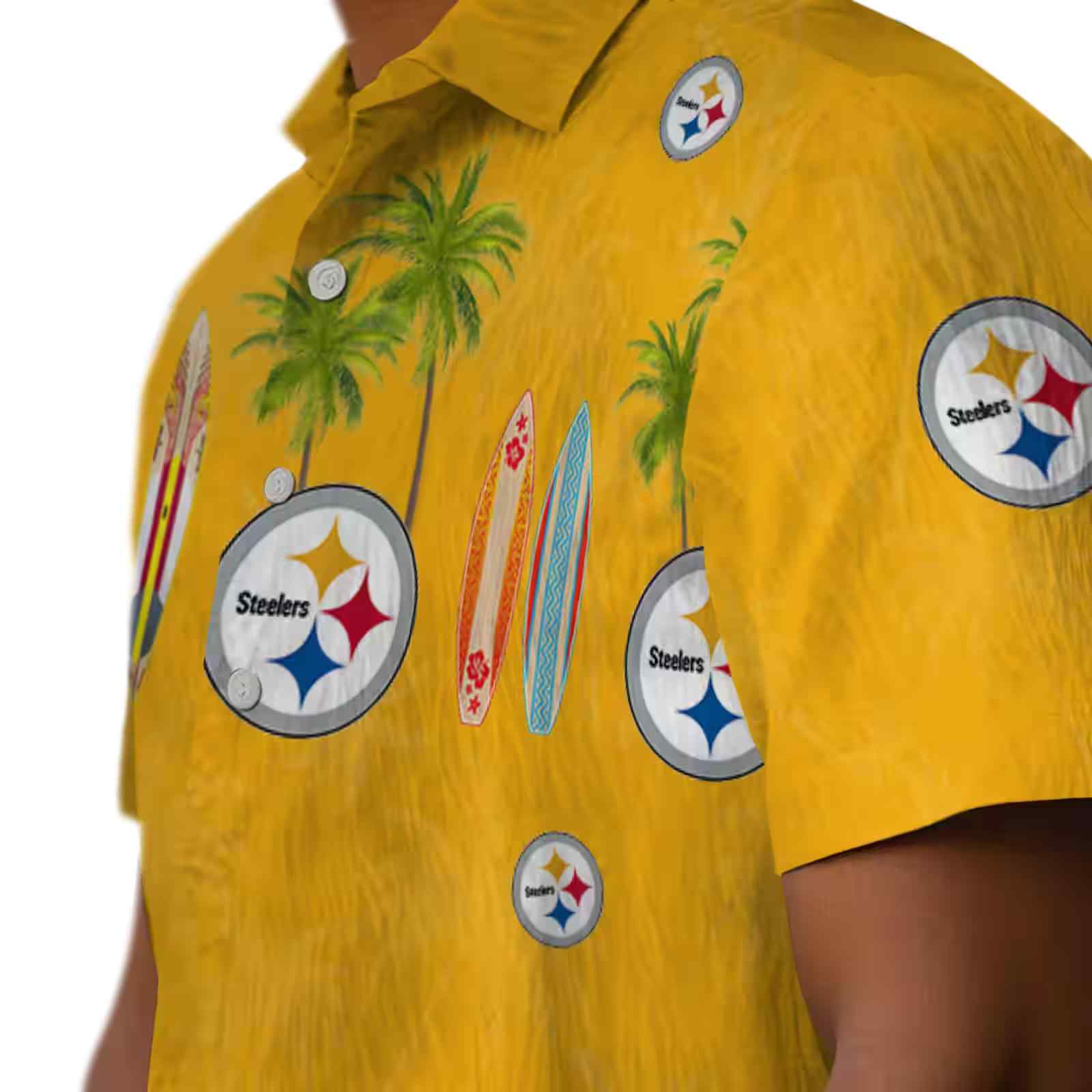 pittsburgh steelers surfboard palm gold hawaiian shirt trendy