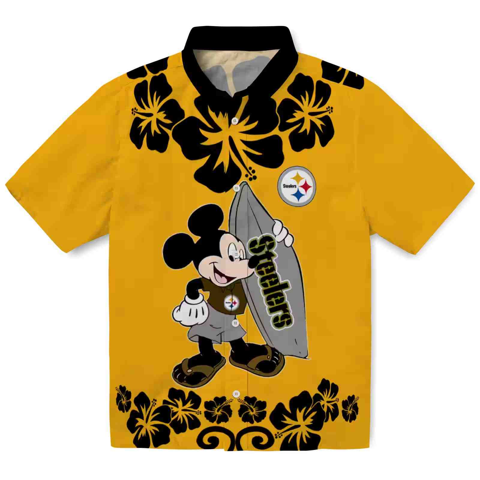 Pittsburgh Steelers Surfing Mickey Gold Hawaiian Shirt