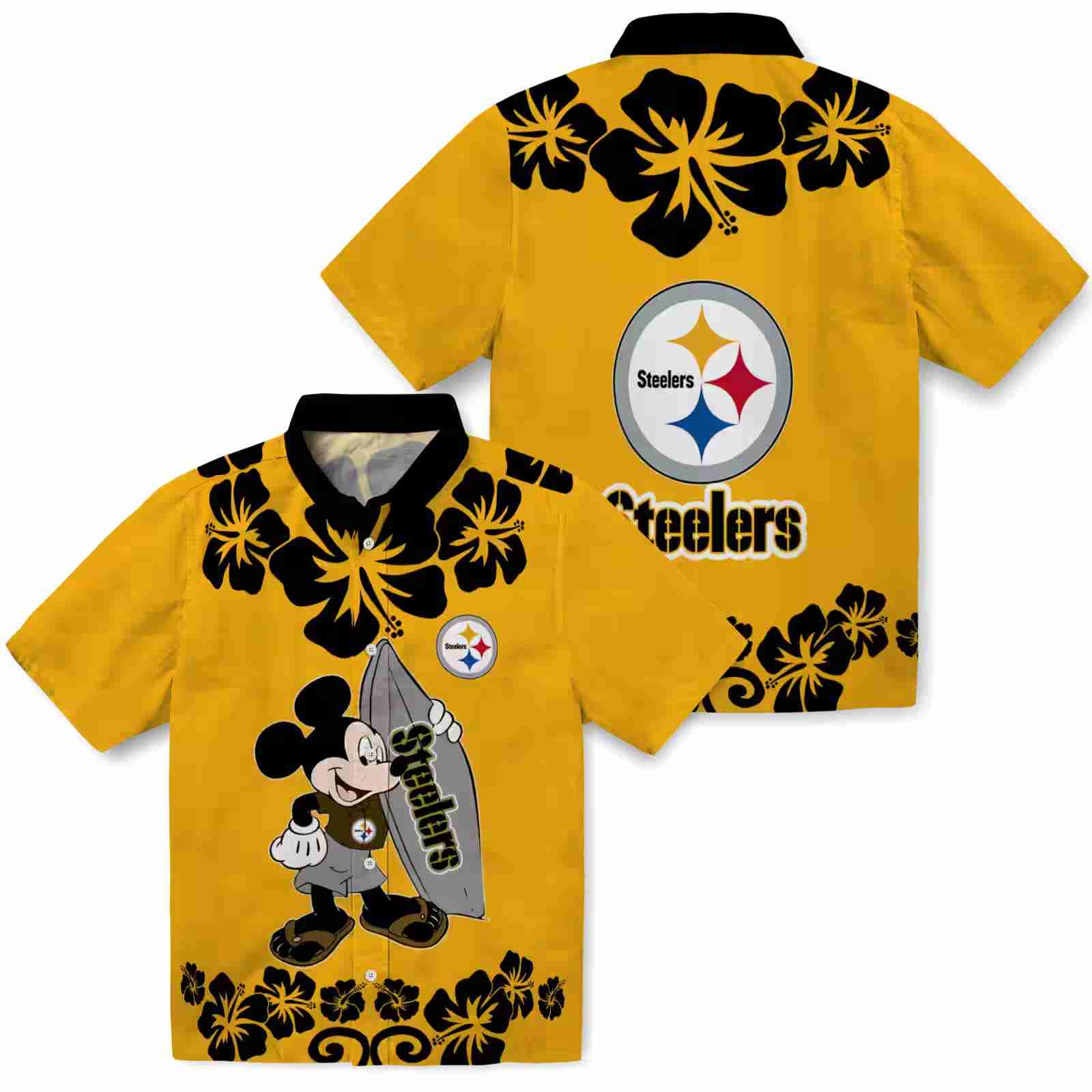 pittsburgh steelers surfing mickey gold hawaiian shirt high quality