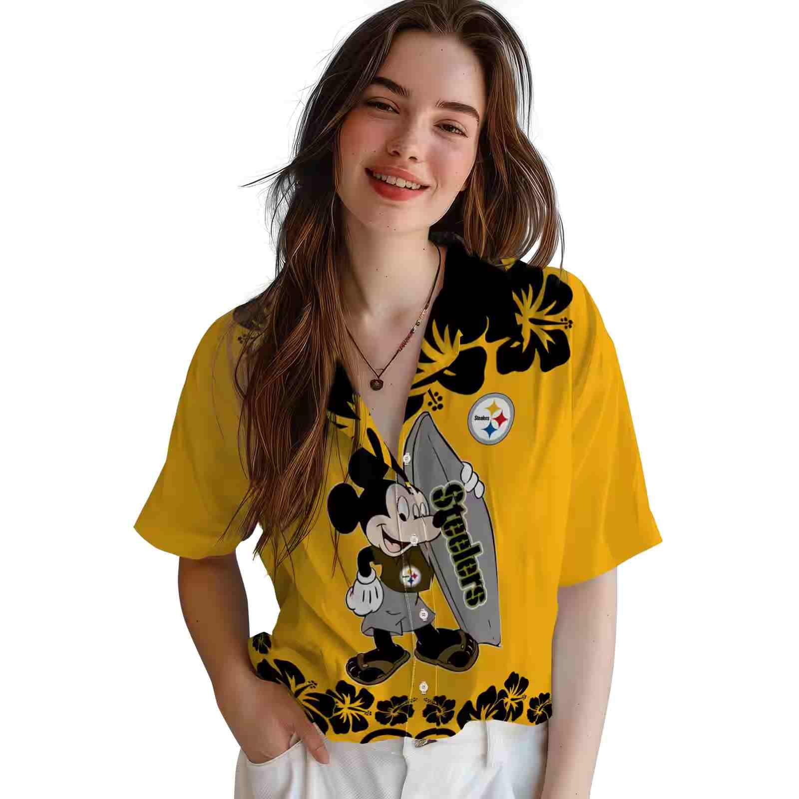 pittsburgh steelers surfing mickey gold hawaiian shirt latest model