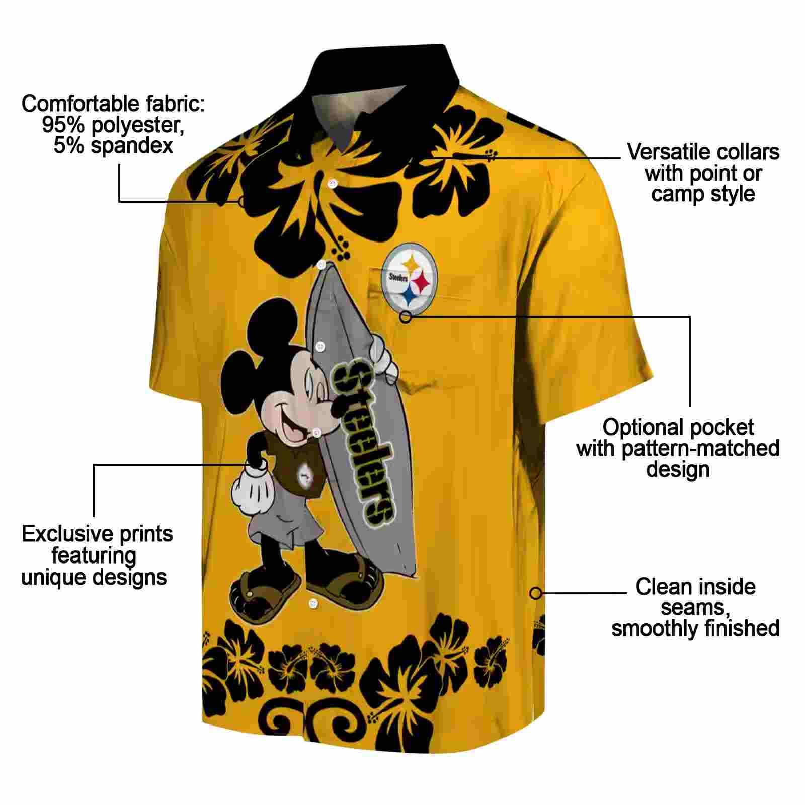 pittsburgh steelers surfing mickey gold hawaiian shirt new arrival