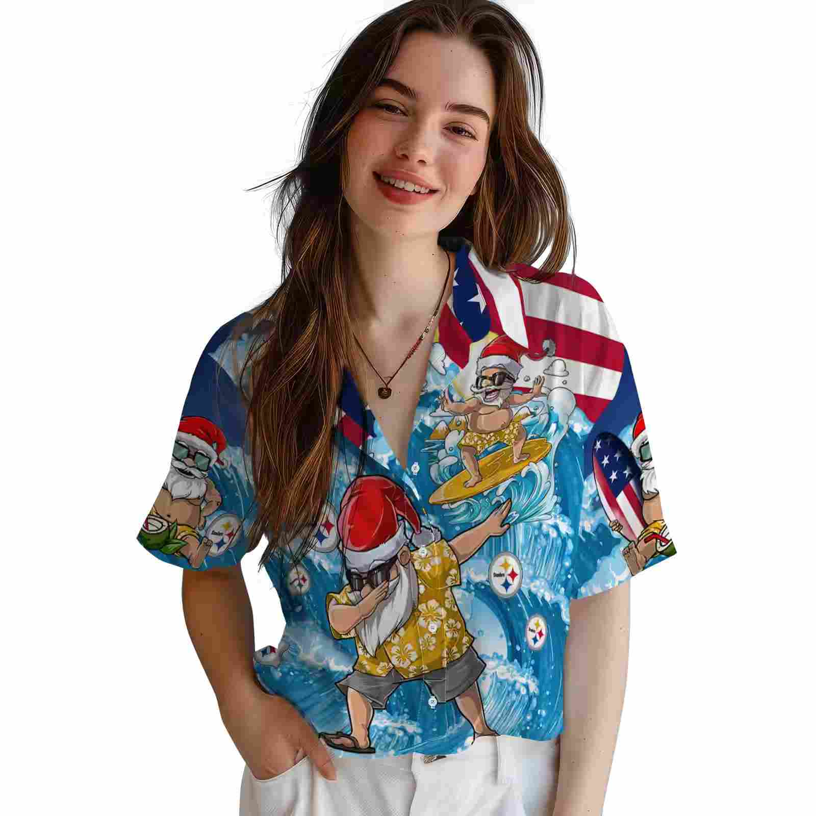 pittsburgh steelers surfing santa blue hawaiian shirt latest model