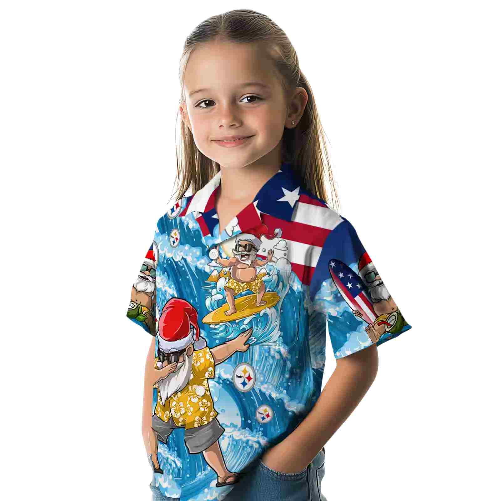 pittsburgh steelers surfing santa blue hawaiian shirt premium grade