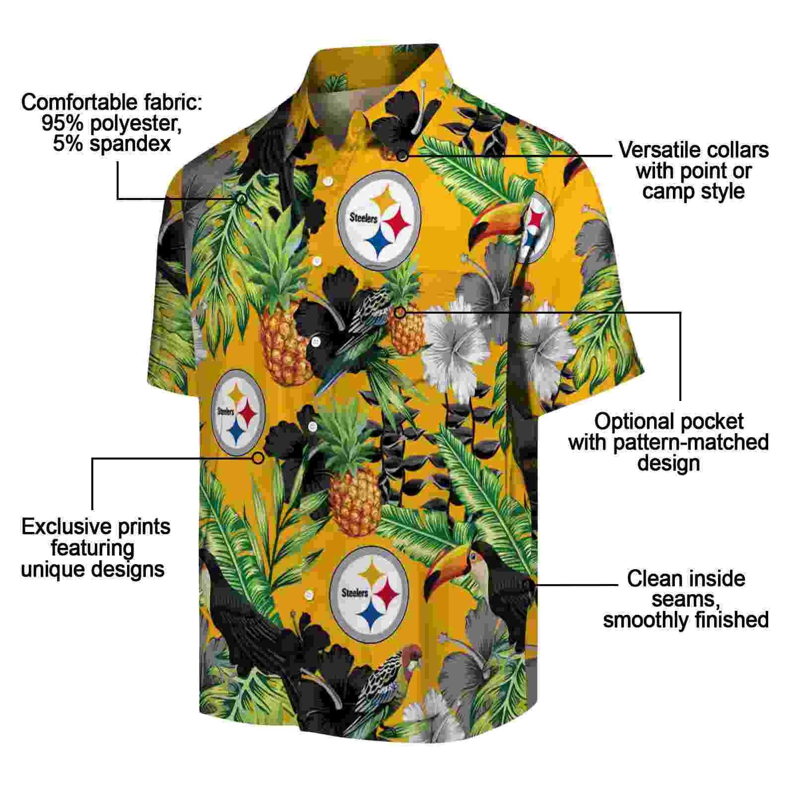 pittsburgh steelers toucan hibiscus pineapple gold green hawaiian shirt new arrival