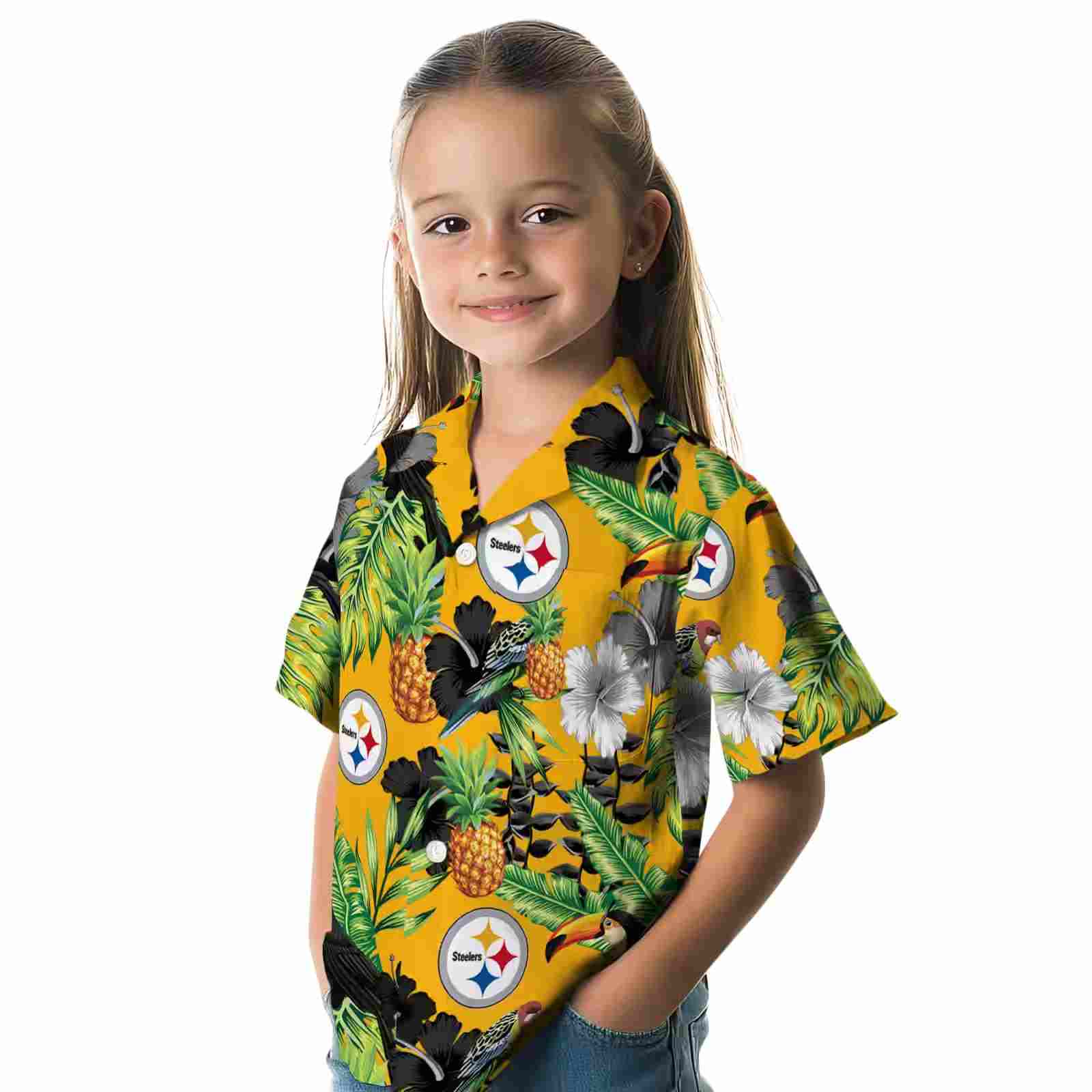 pittsburgh steelers toucan hibiscus pineapple gold green hawaiian shirt premium grade