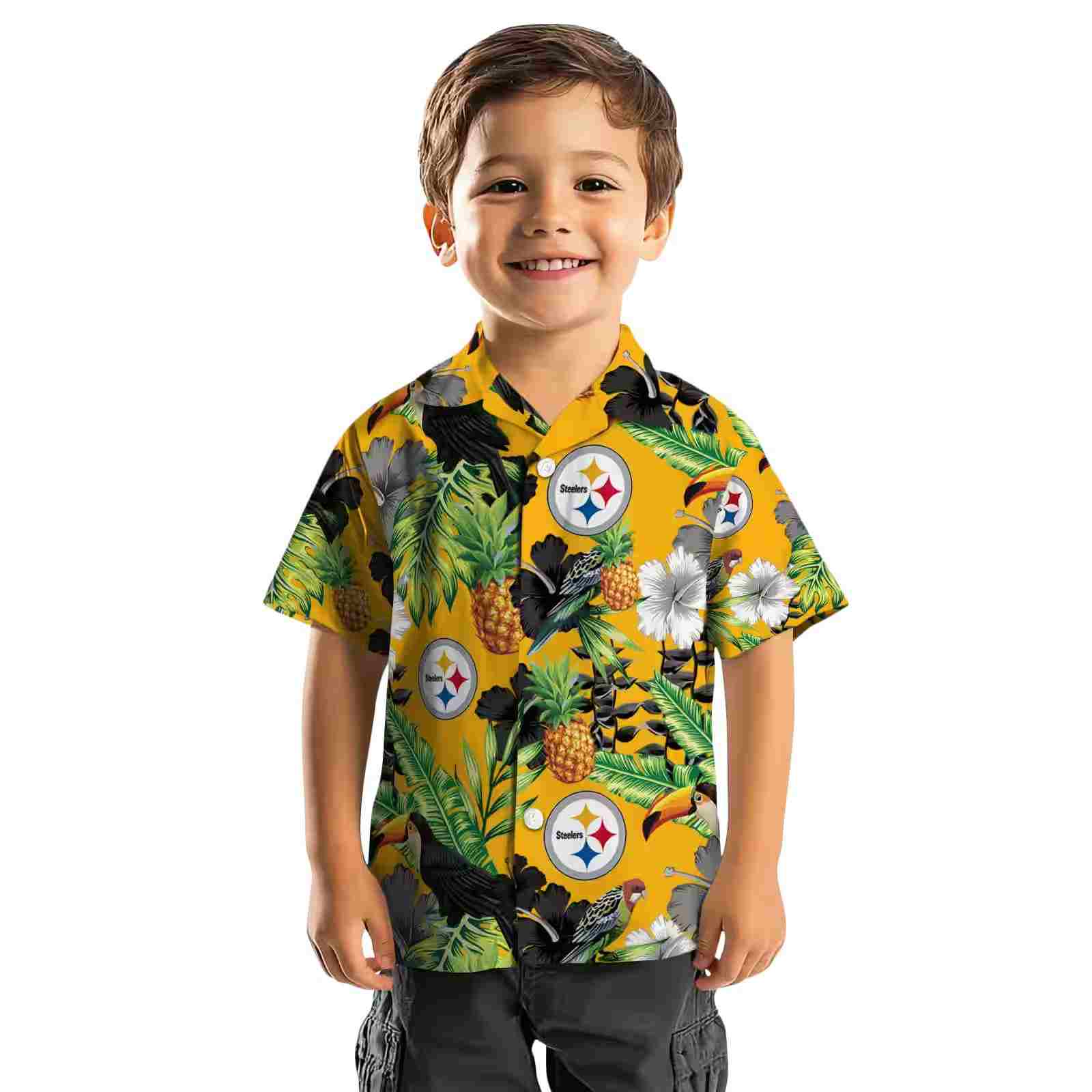 pittsburgh steelers toucan hibiscus pineapple gold green hawaiian shirt top rated