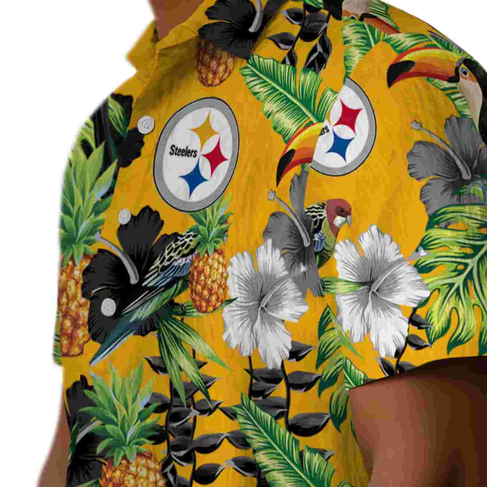 pittsburgh steelers toucan hibiscus pineapple gold green hawaiian shirt trendy