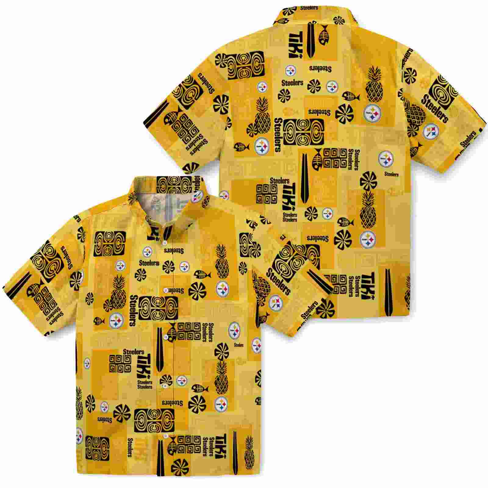 pittsburgh steelers tribal symbols gold hawaiian shirt high quality