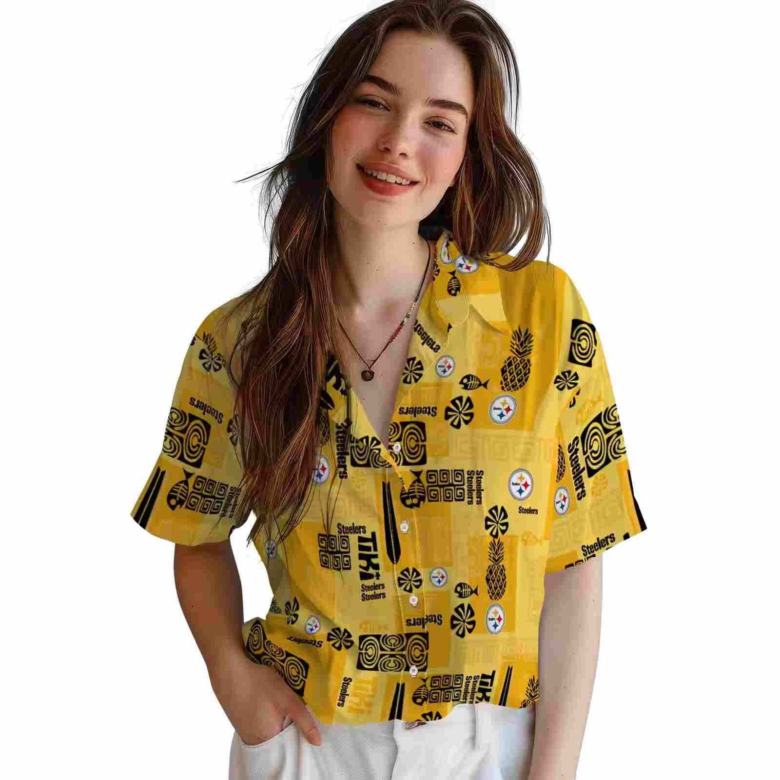 pittsburgh steelers tribal symbols gold hawaiian shirt latest model