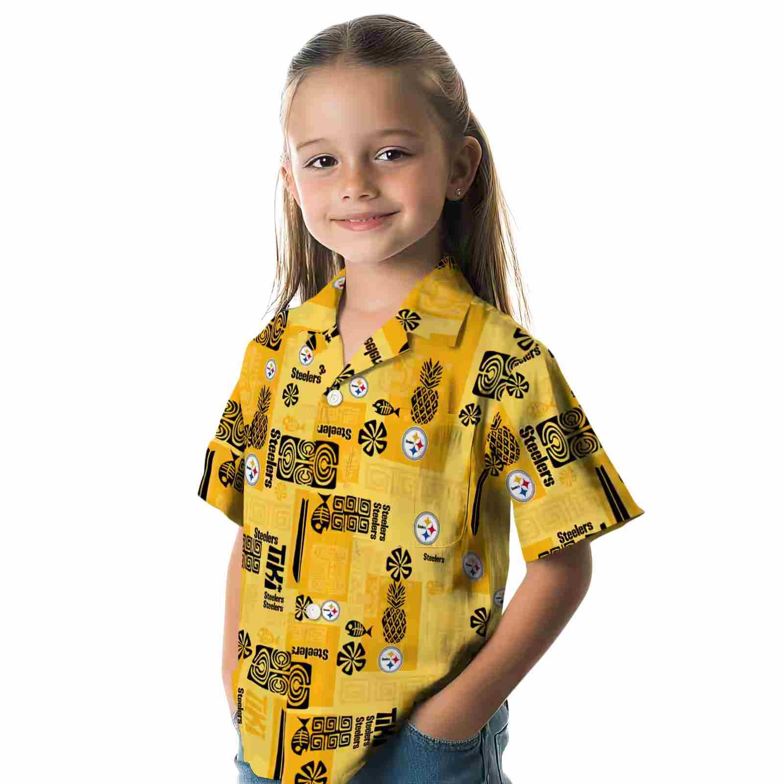 pittsburgh steelers tribal symbols gold hawaiian shirt premium grade