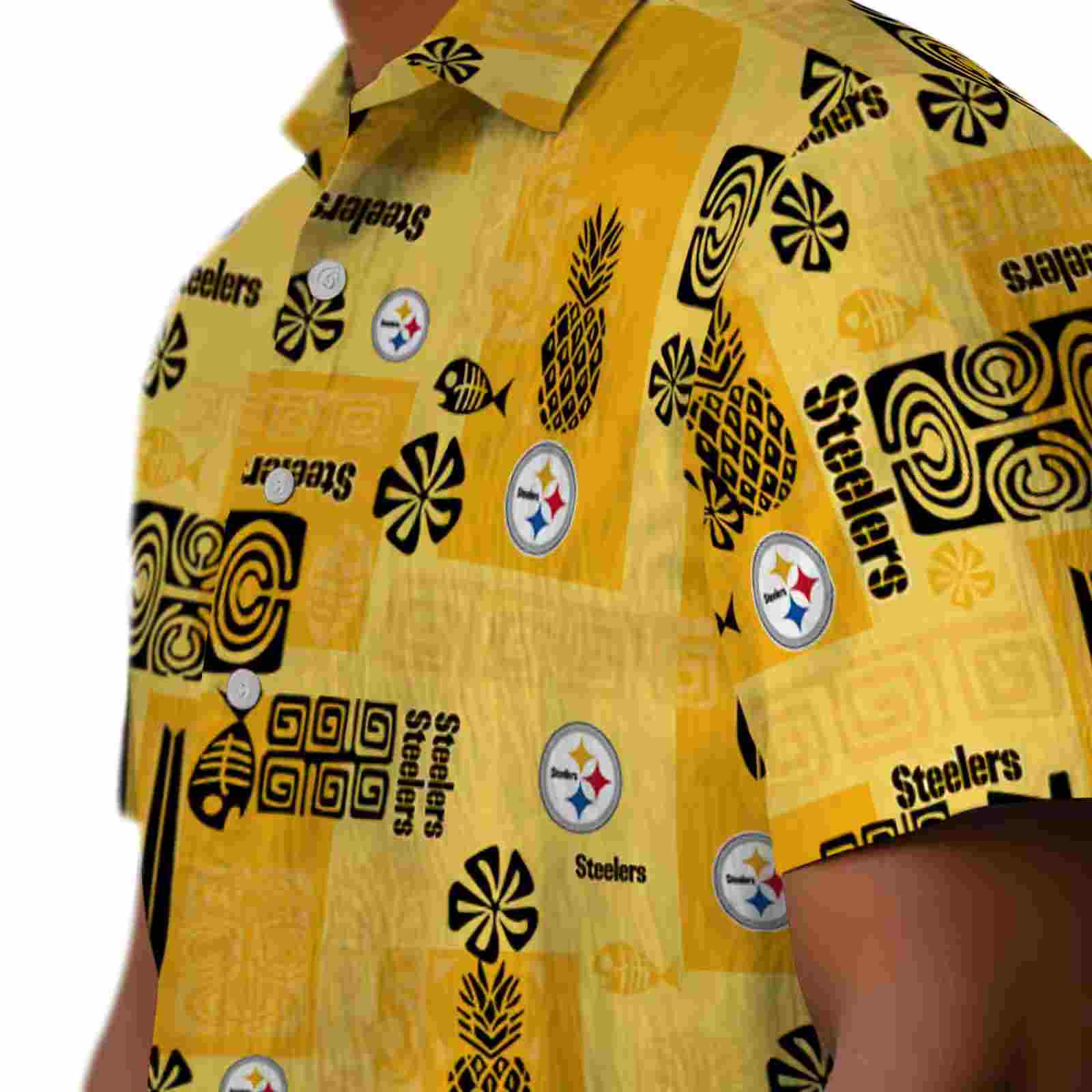 pittsburgh steelers tribal symbols gold hawaiian shirt trendy