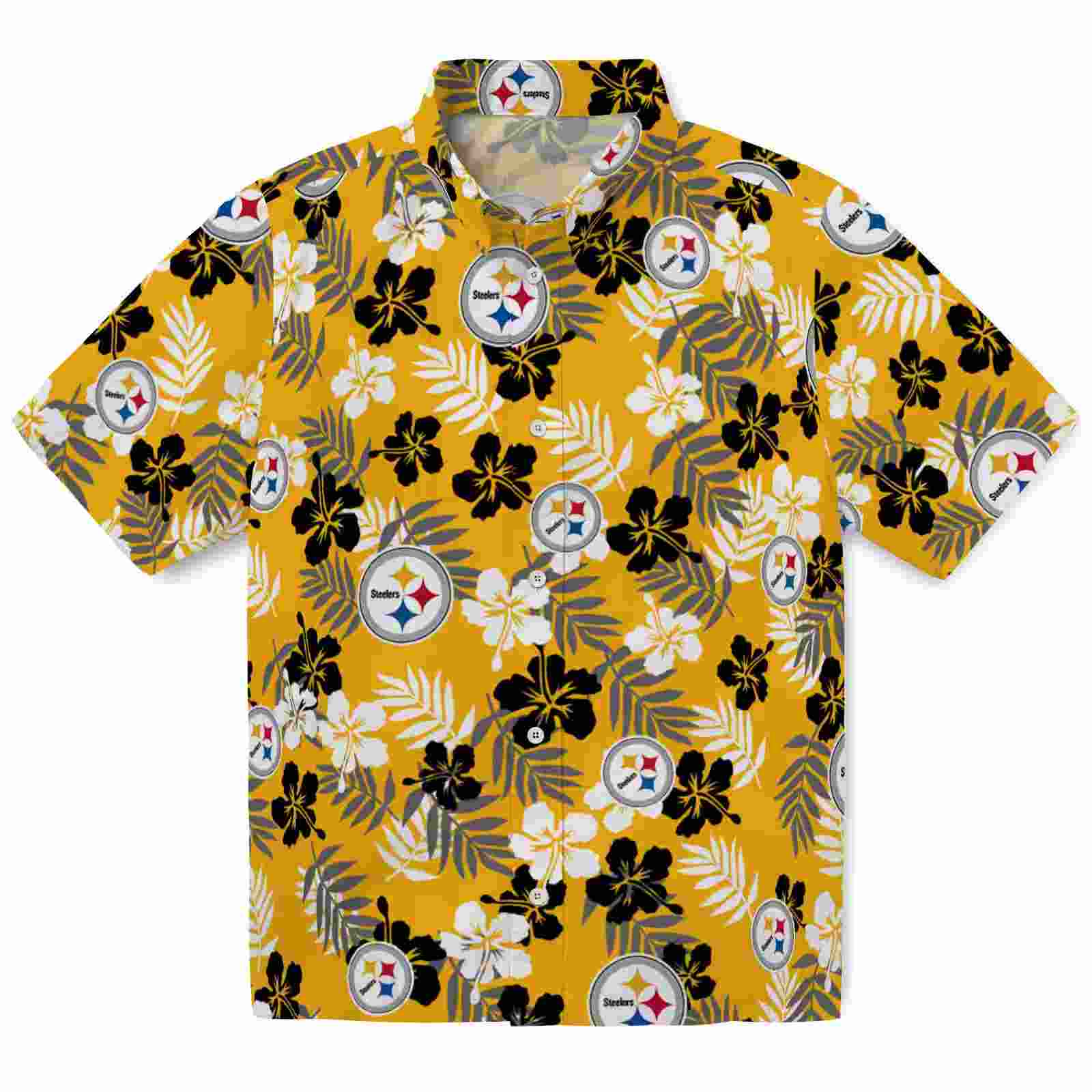 Pittsburgh Steelers Tropical Floral Gold Hawaiian Shirt