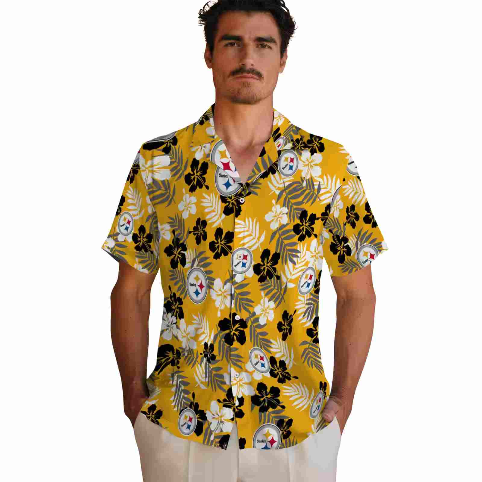 pittsburgh steelers tropical floral gold hawaiian shirt fashion forward