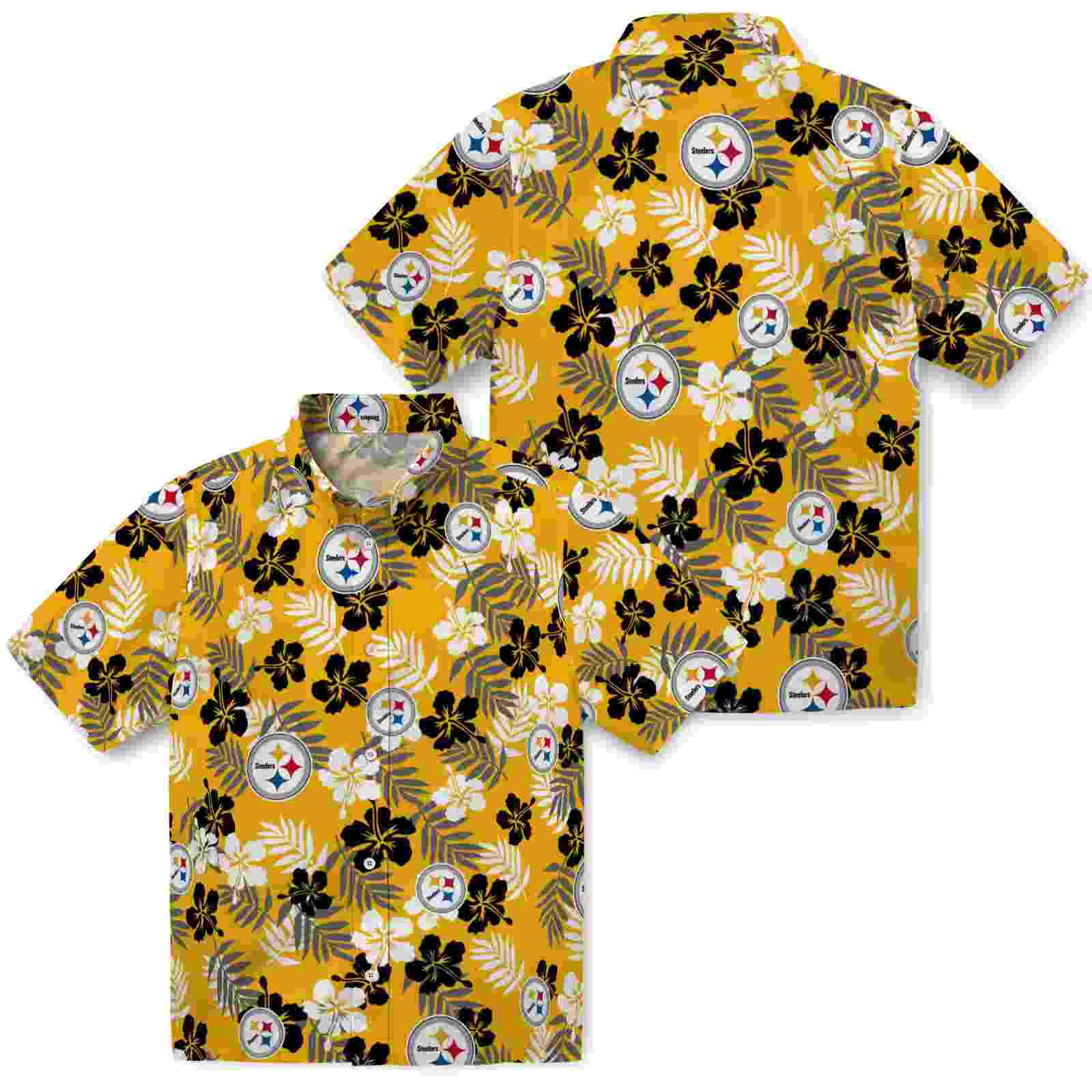 pittsburgh steelers tropical floral gold hawaiian shirt high quality