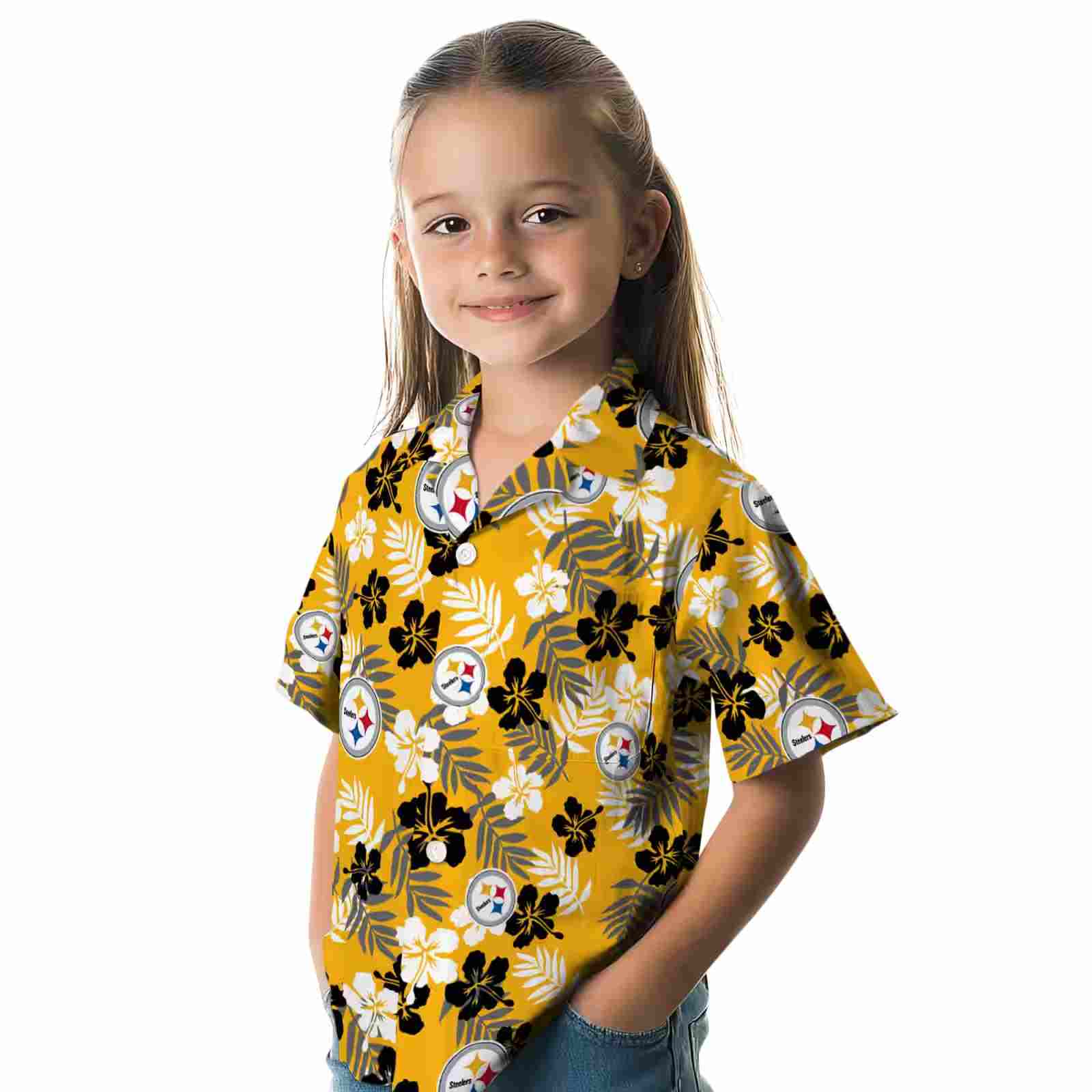 pittsburgh steelers tropical floral gold hawaiian shirt premium grade