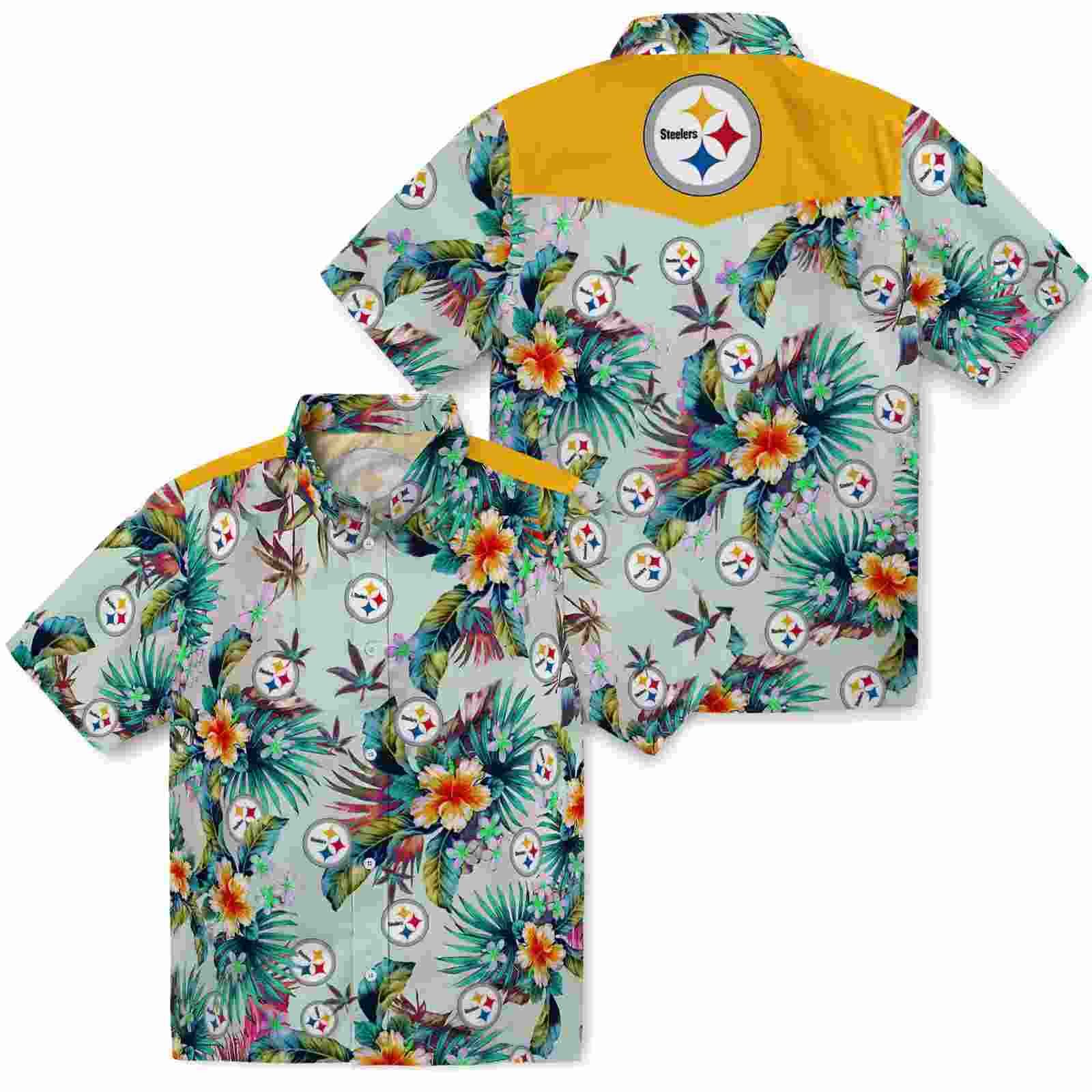 pittsburgh steelers tropical foliage green hawaiian shirt high quality