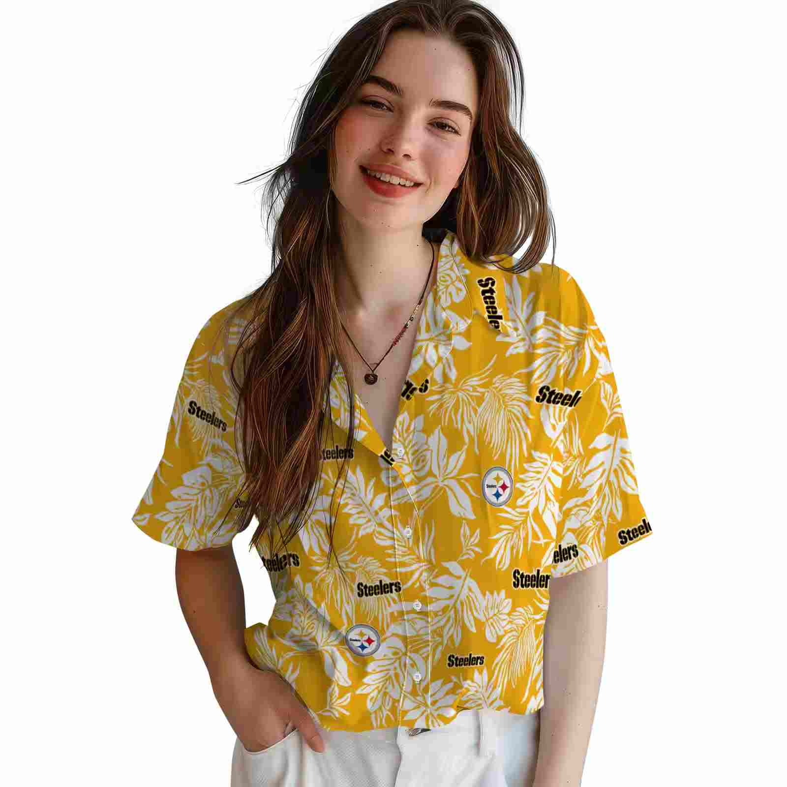 pittsburgh steelers tropical leaf gold white hawaiian shirt latest model